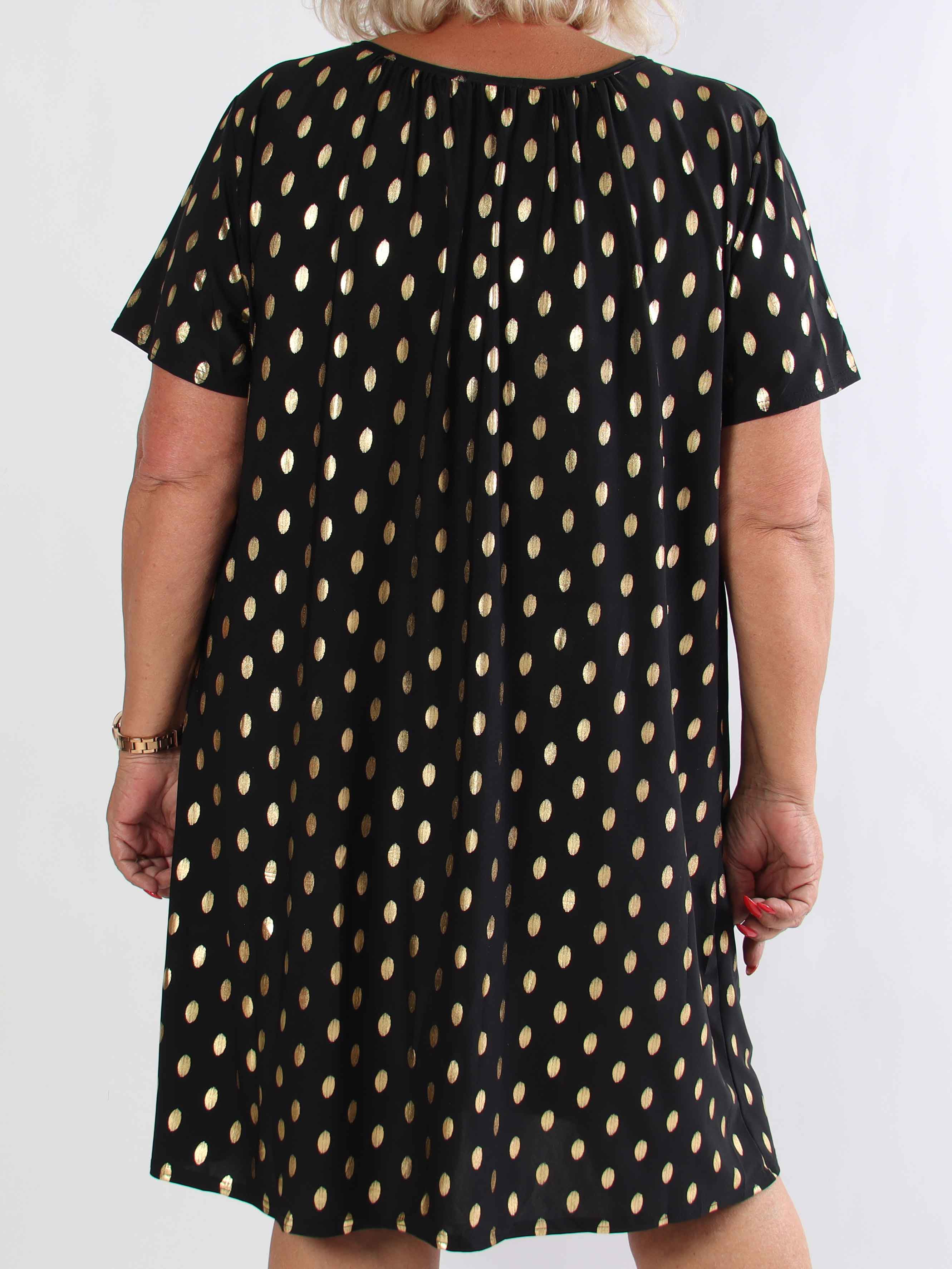 Miravi Gold - Løs kjole i elastisk stof med guld dutter