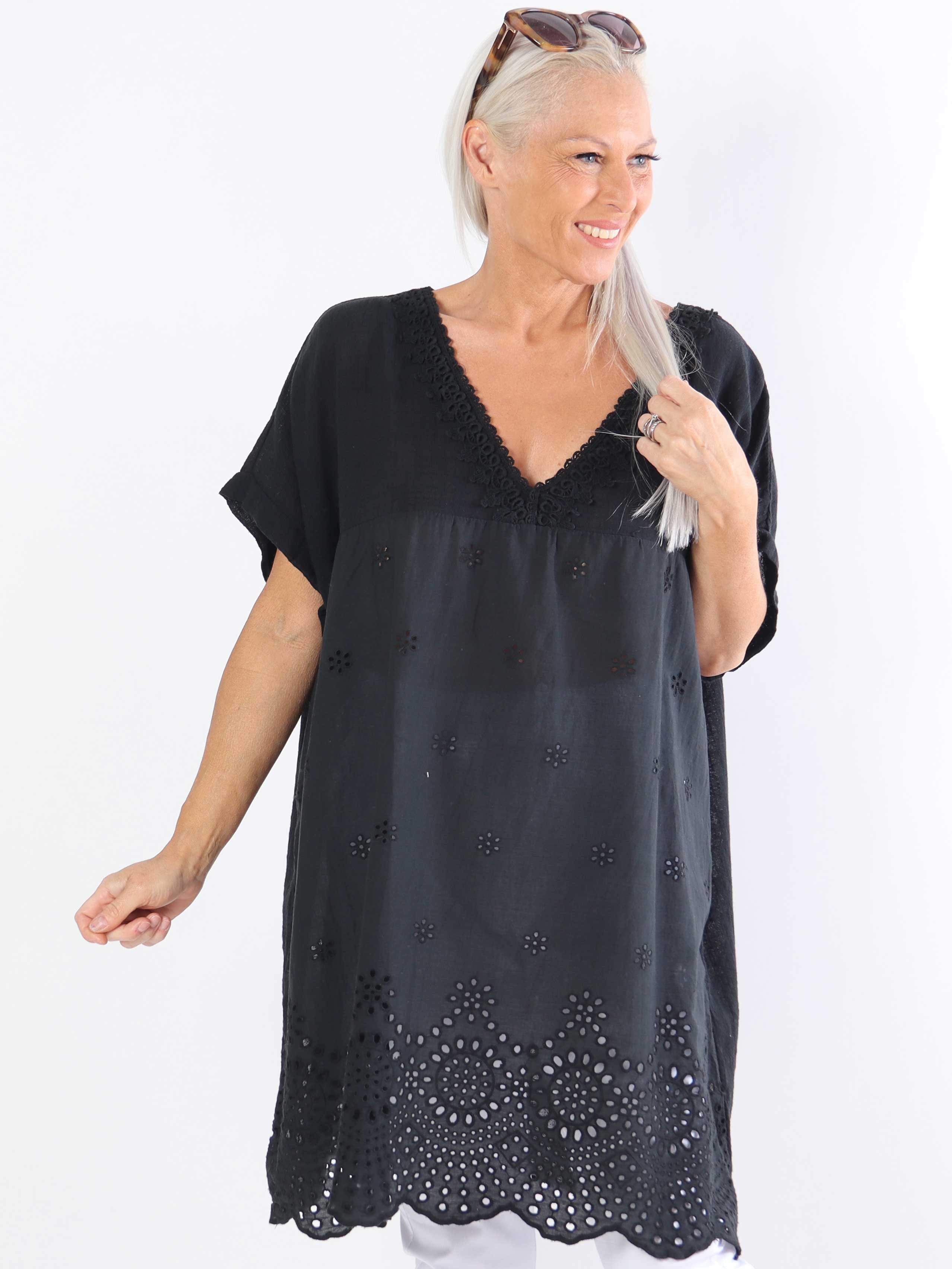 Mirina - Plus size tunika i bomuld med broderie anglaise