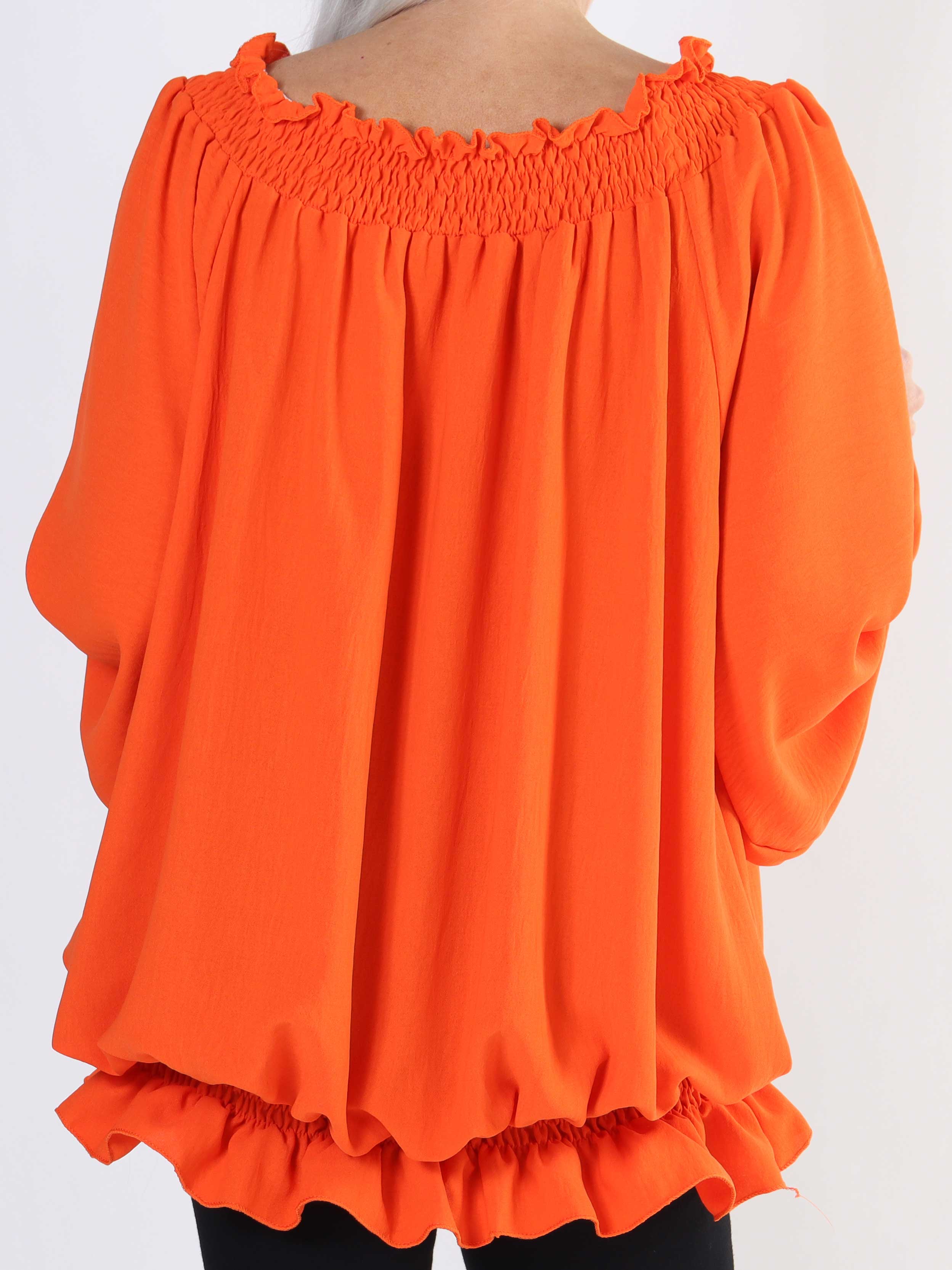 Monik - Ensfarvet plus size tunika med elastik- og flæsekanter