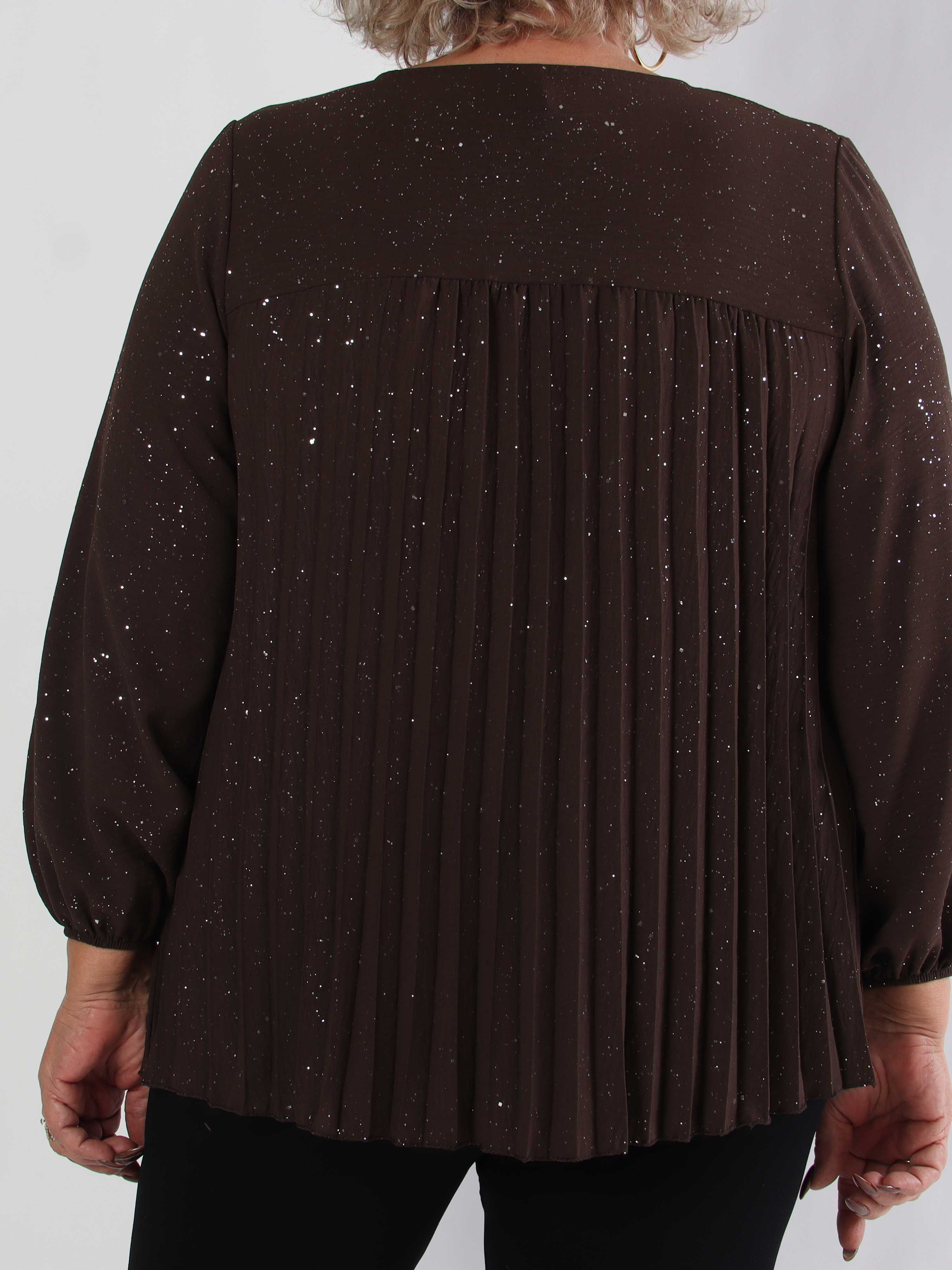 Nancy Glitter Shirt L/S - Plisseret plus size bluse med glitter