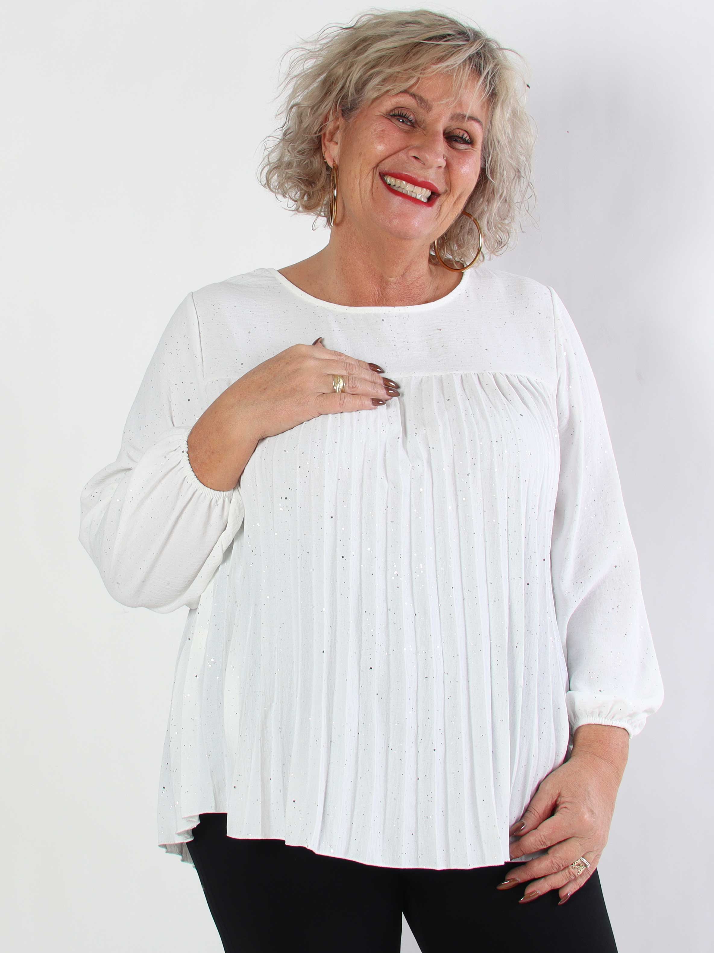 Nancy Glitter Shirt L/S - Plisseret plus size bluse med glitter