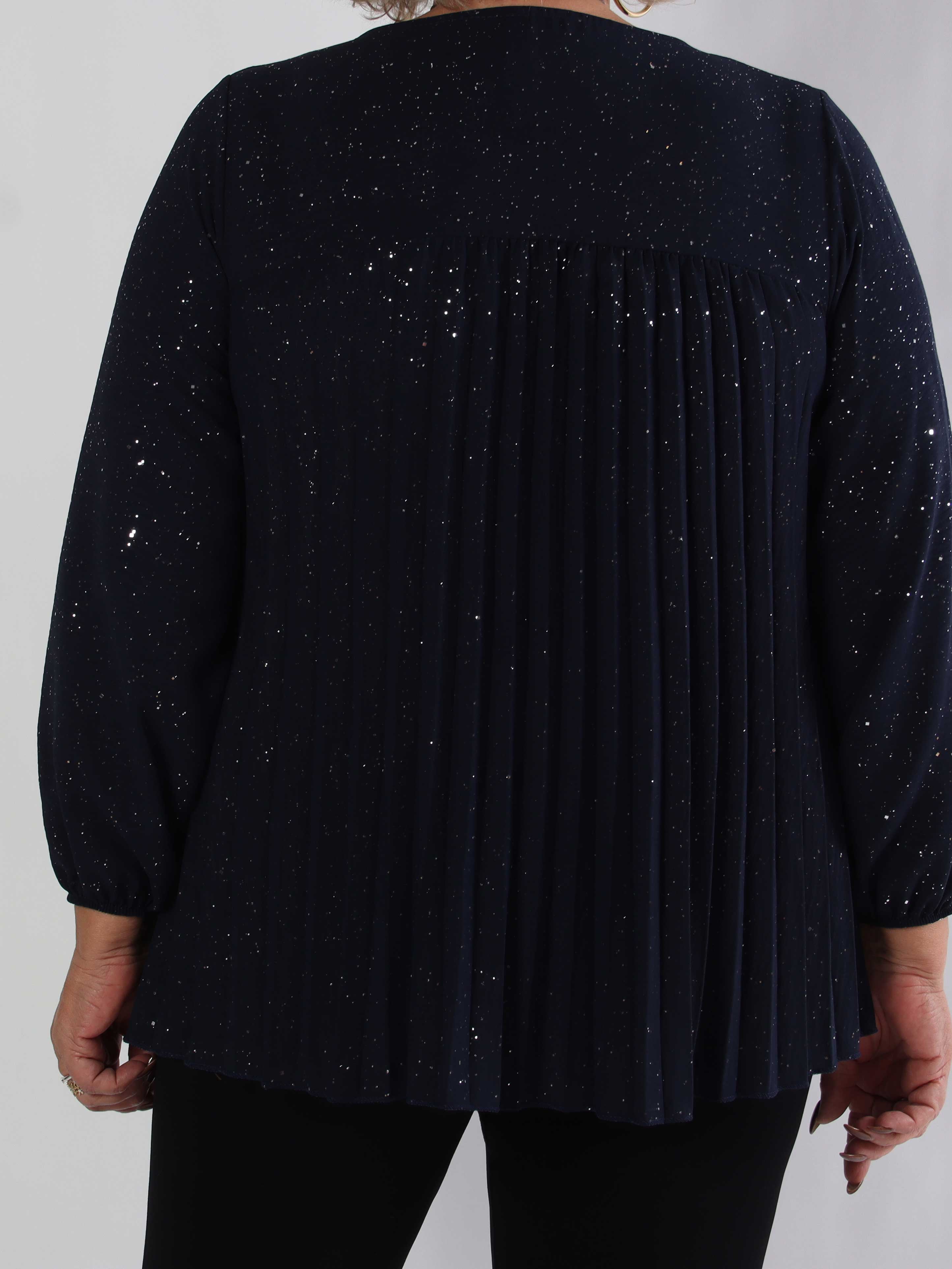 Nancy Glitter Shirt L/S - Plisseret plus size bluse med glitter