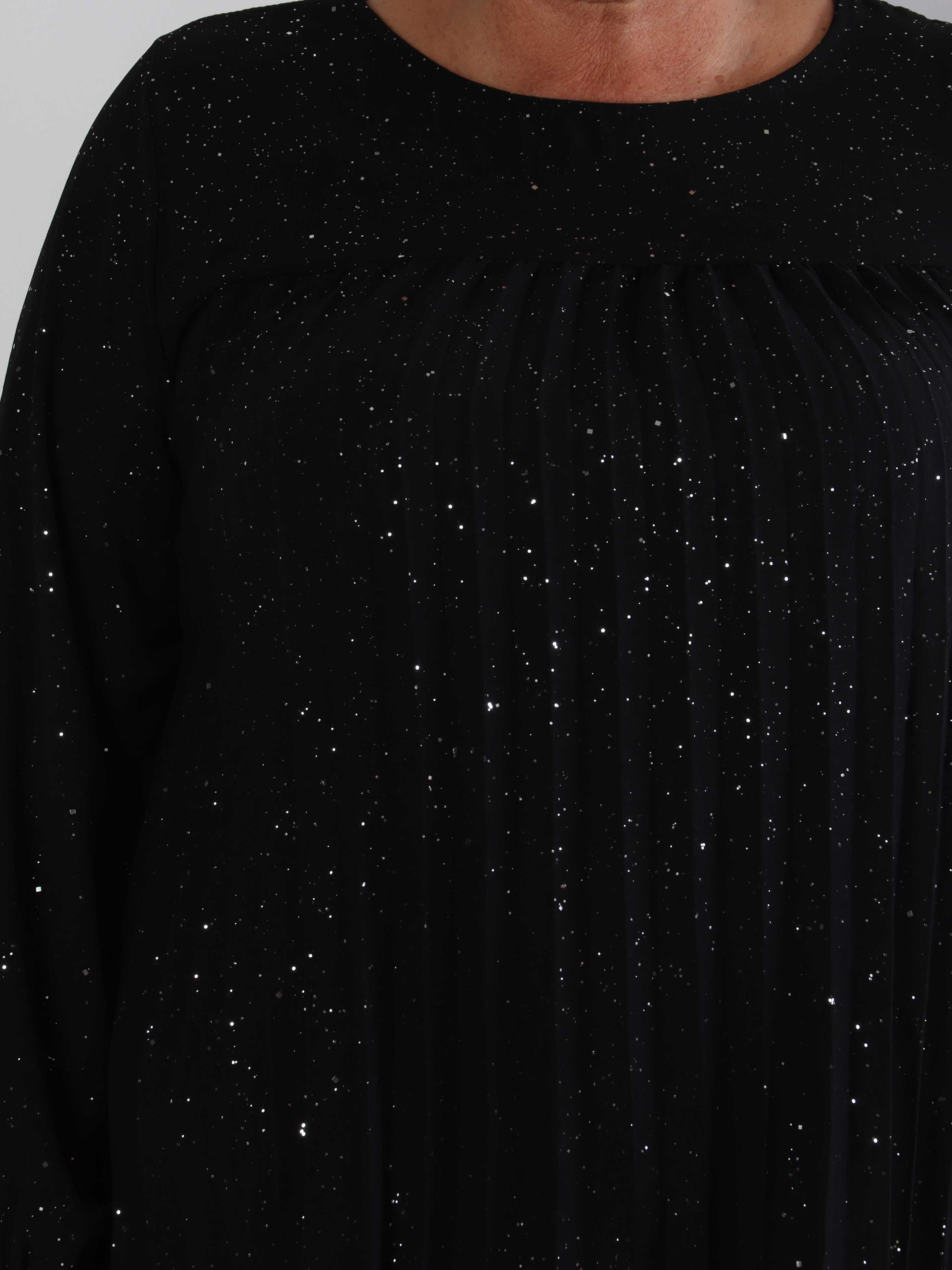Nancy Glitter Shirt L/S - Plisseret plus size bluse med glitter