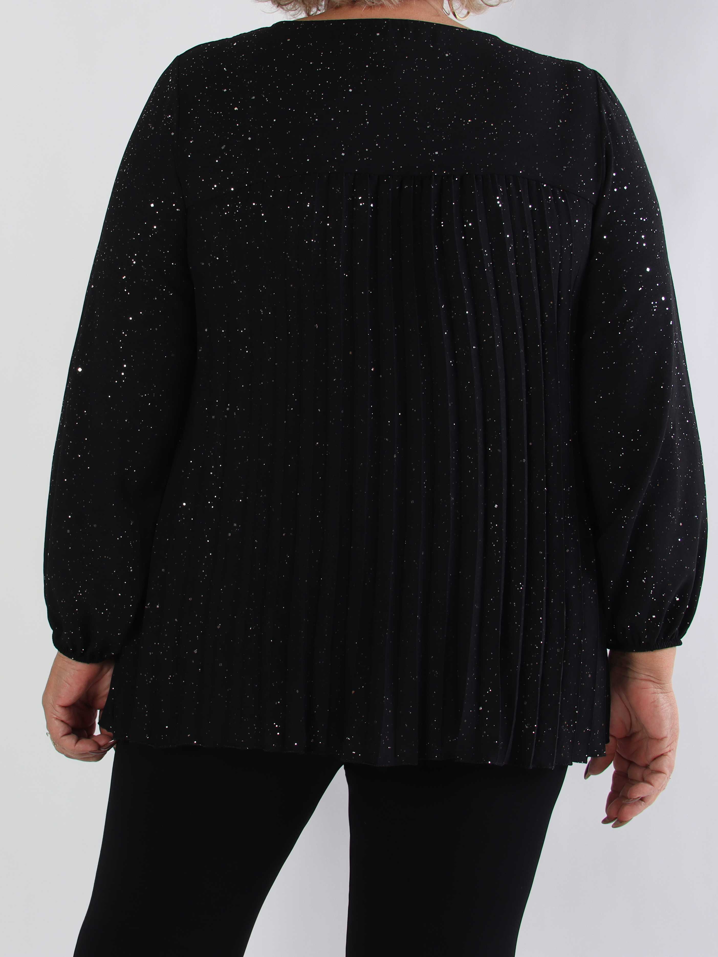 Nancy Glitter Shirt L/S - Plisseret plus size bluse med glitter