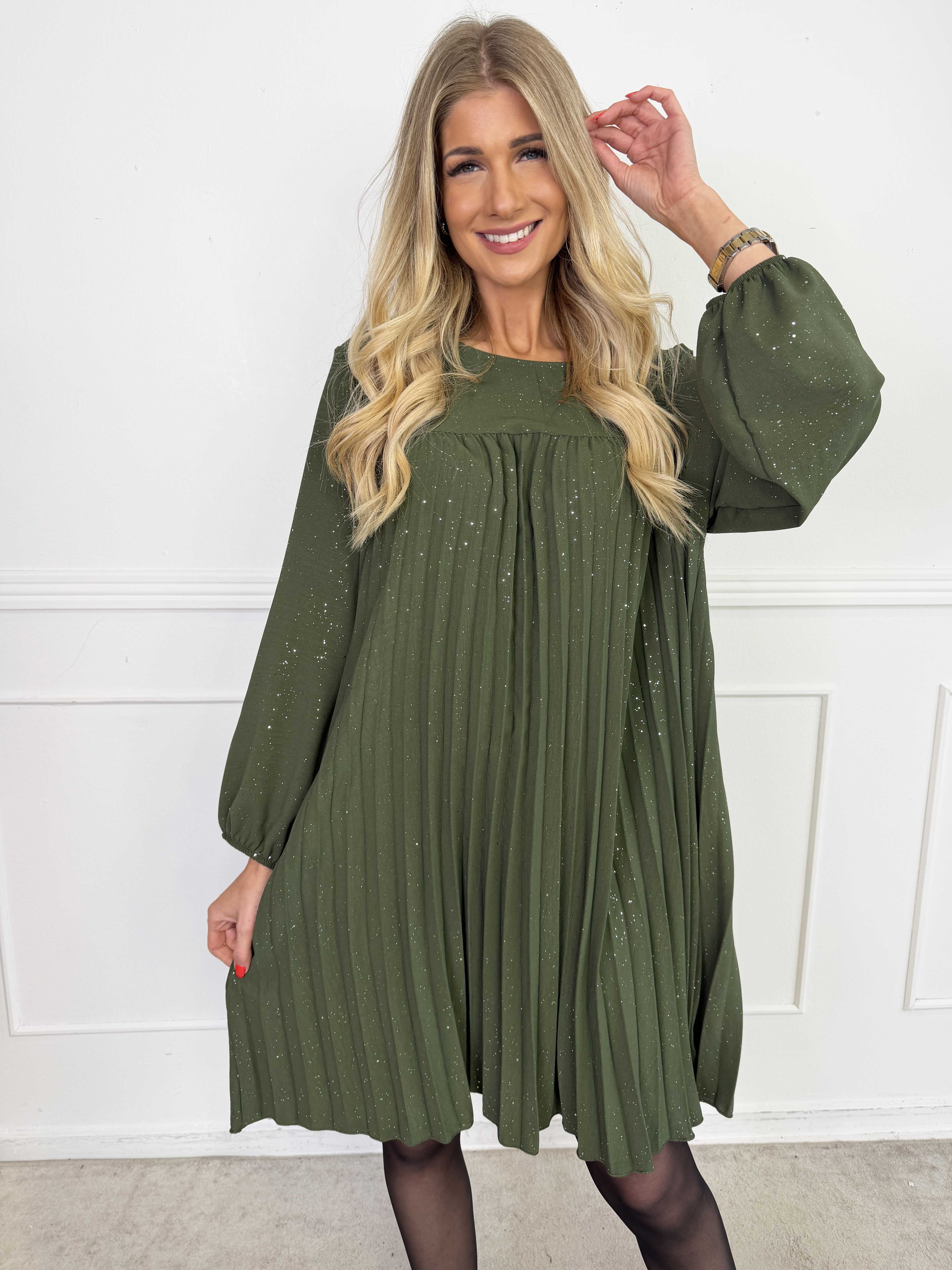 Nancy Glitter Short L/S - Plisseret kjole med lommer og glimmer