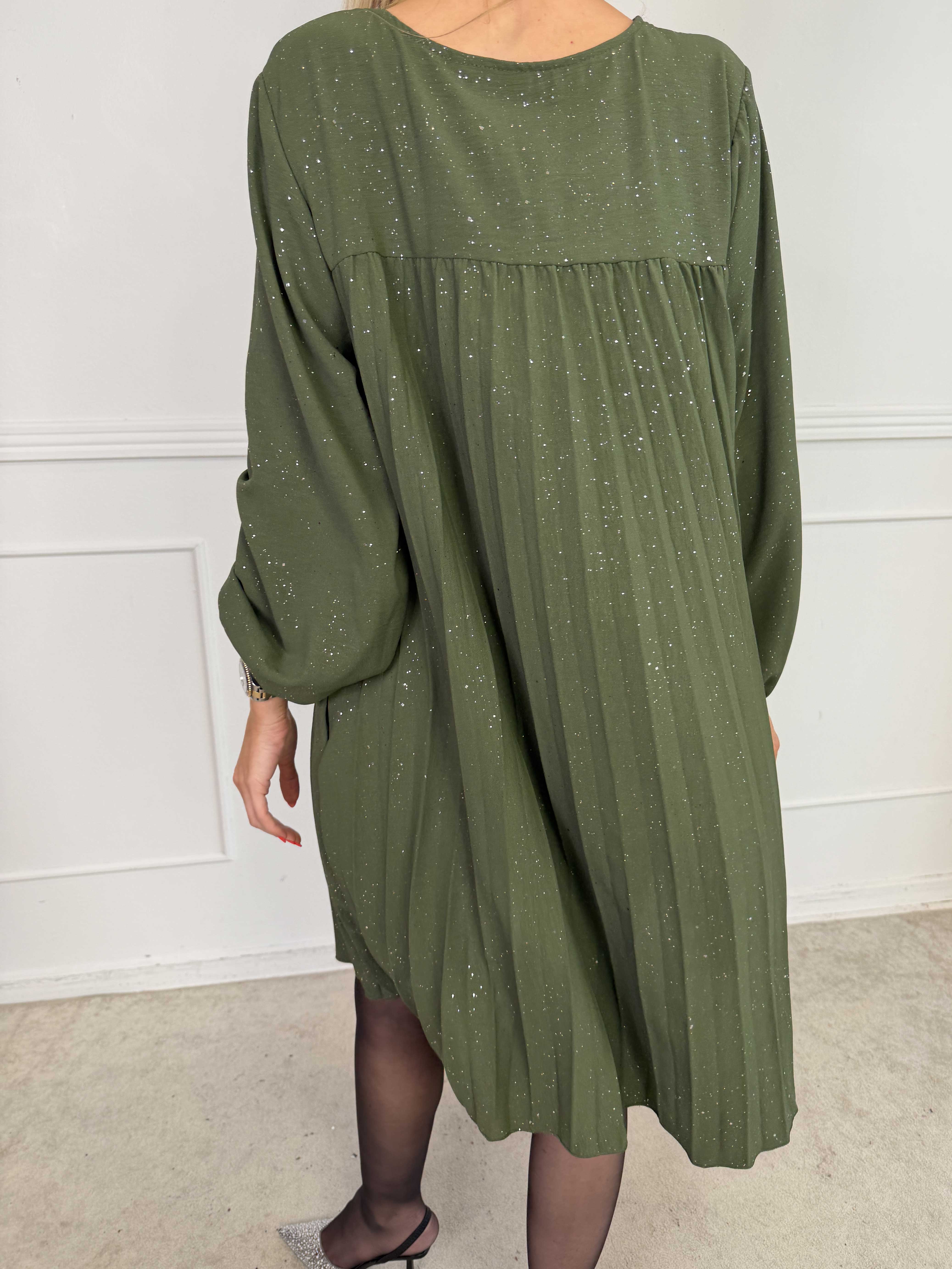 Nancy Glitter Short L/S - Plisseret kjole med lommer og glimmer