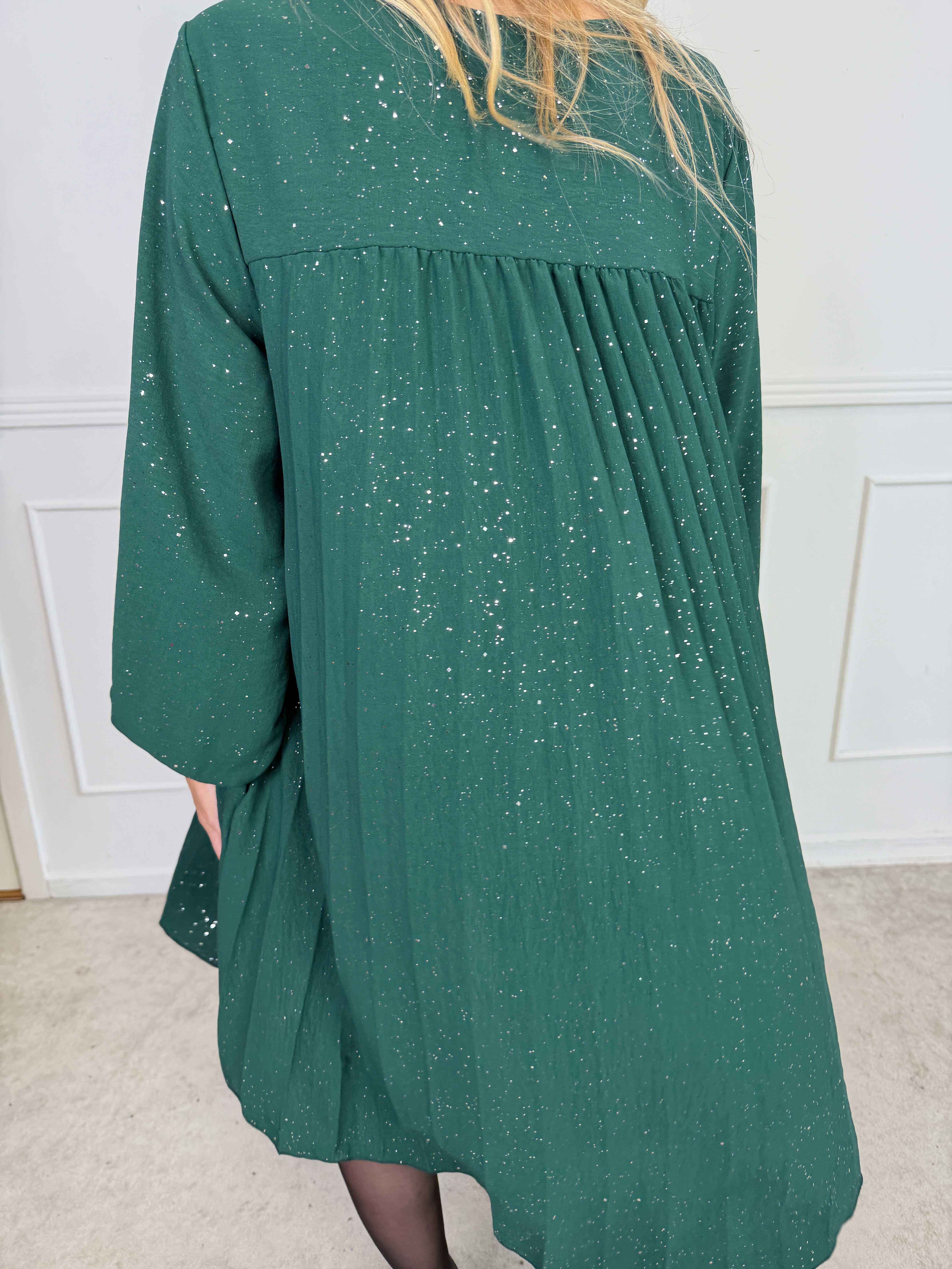 Nancy Glitter Short L/S - Plisseret kjole med lommer og glimmer