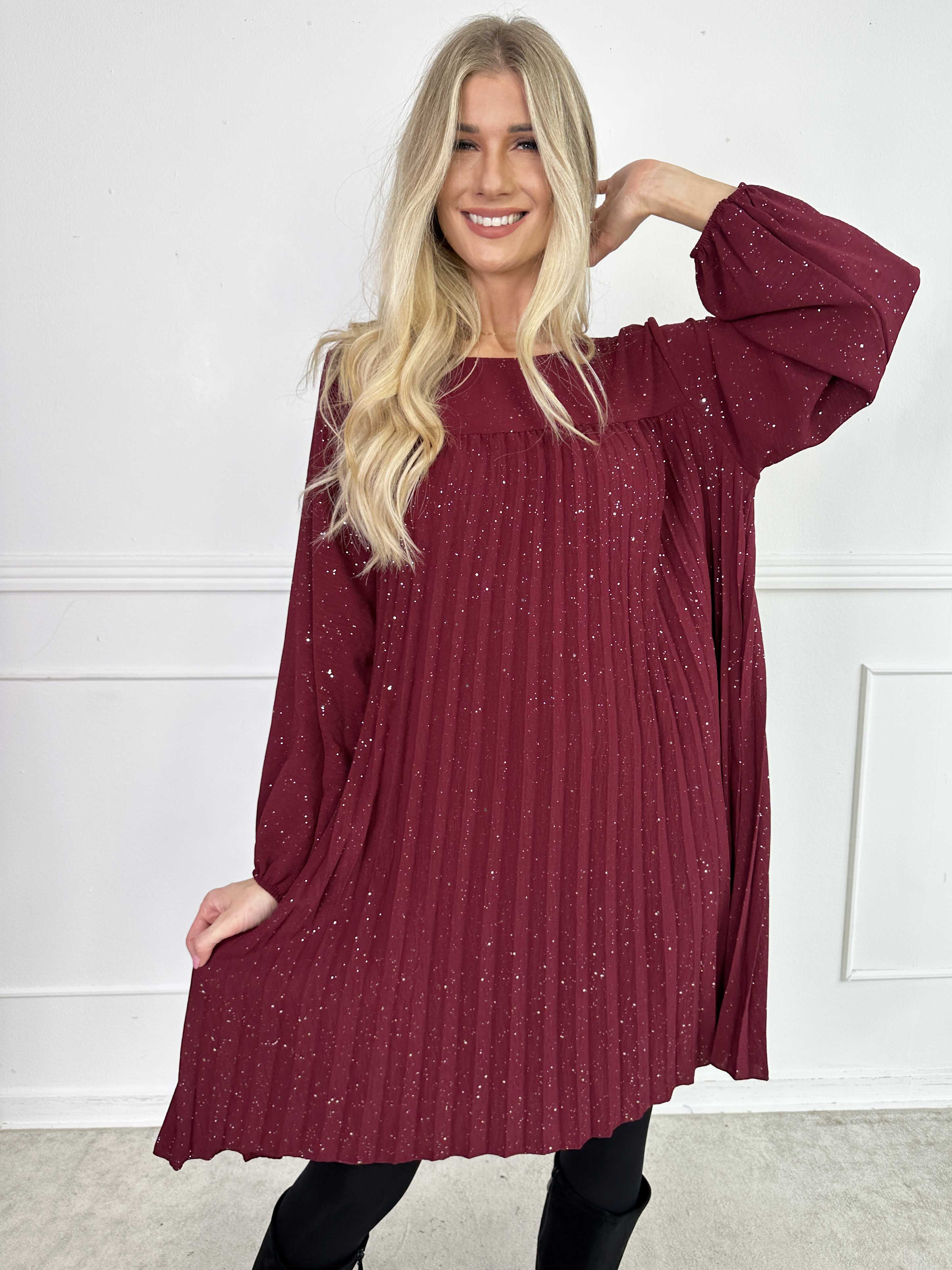 Nancy Glitter Short L/S - Plisseret kjole med lommer og glimmer