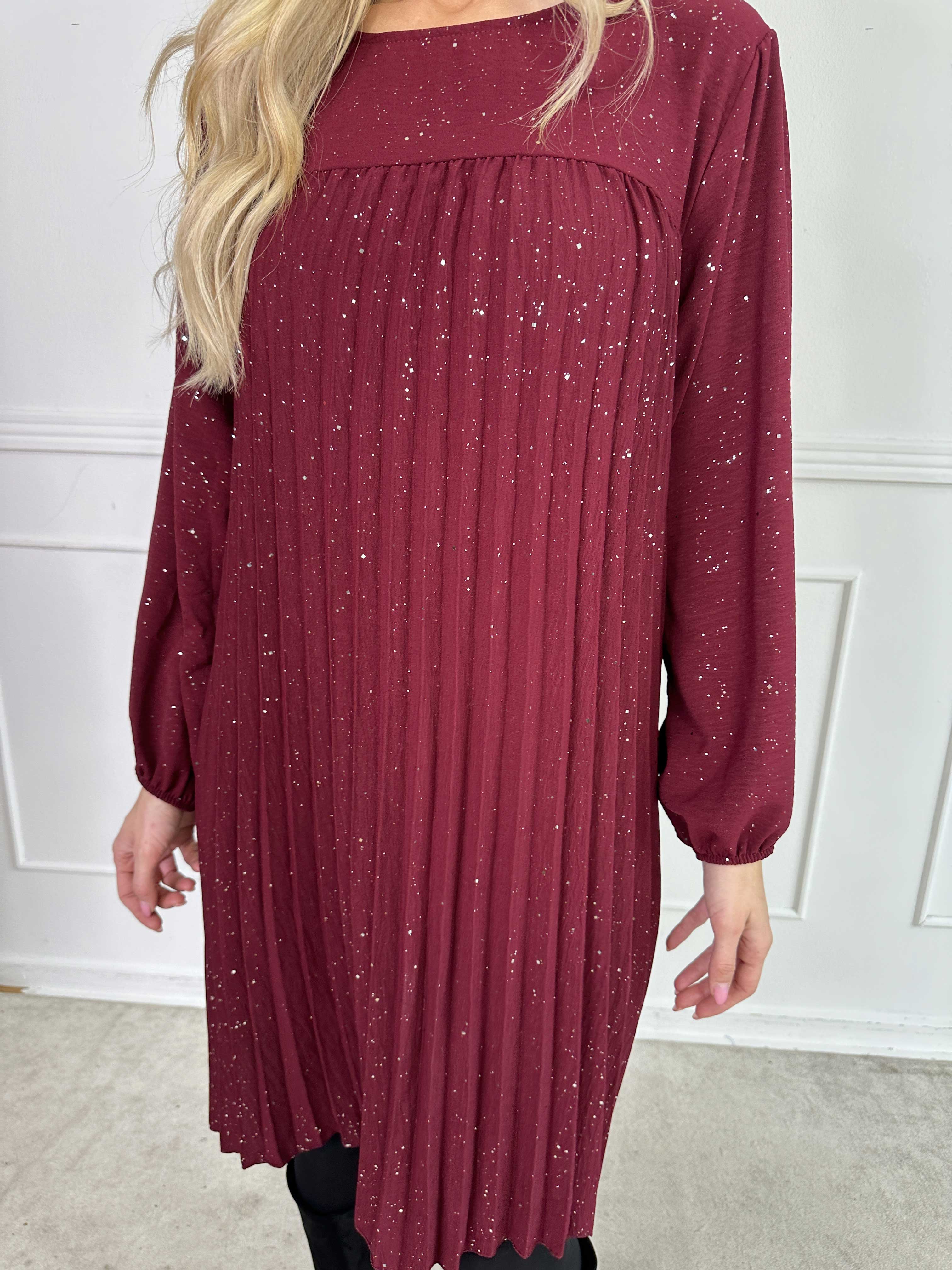 Nancy Glitter Short L/S - Plisseret kjole med lommer og glimmer