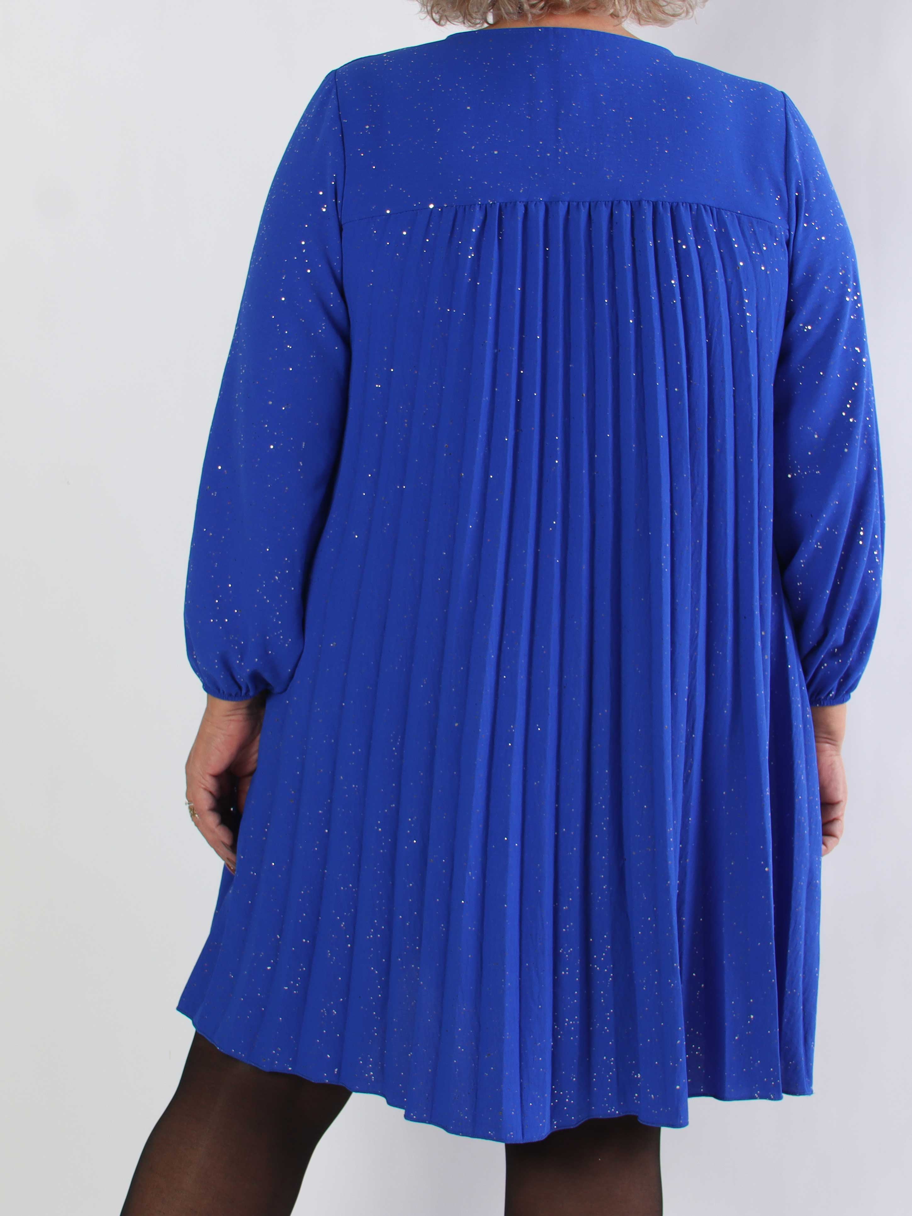Nancy Glitter Short L/S - Plisseret plus size kjole med lommer og glimmer