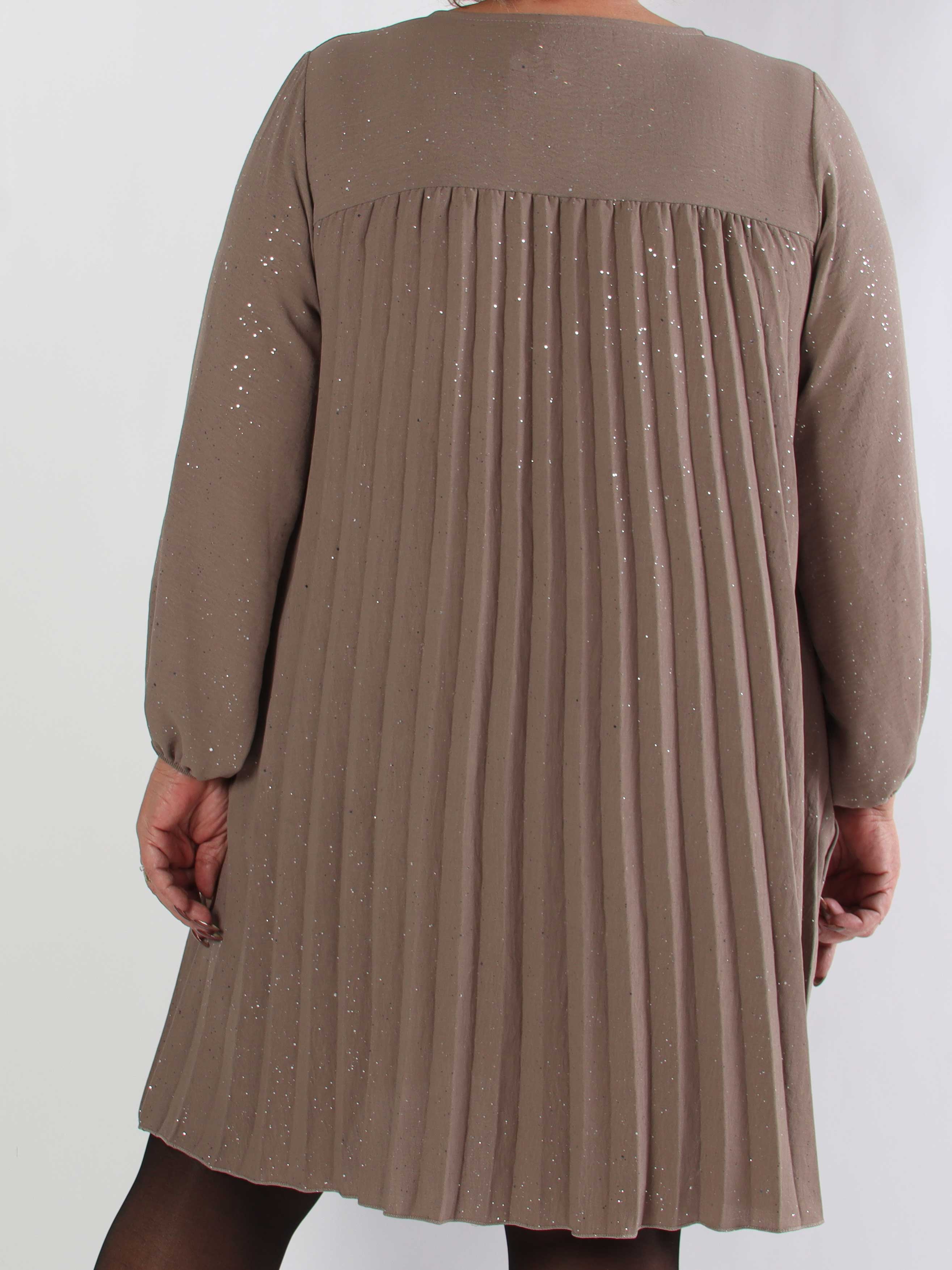 Nancy Glitter Short L/S - Plisseret plus size kjole med lommer og glimmer