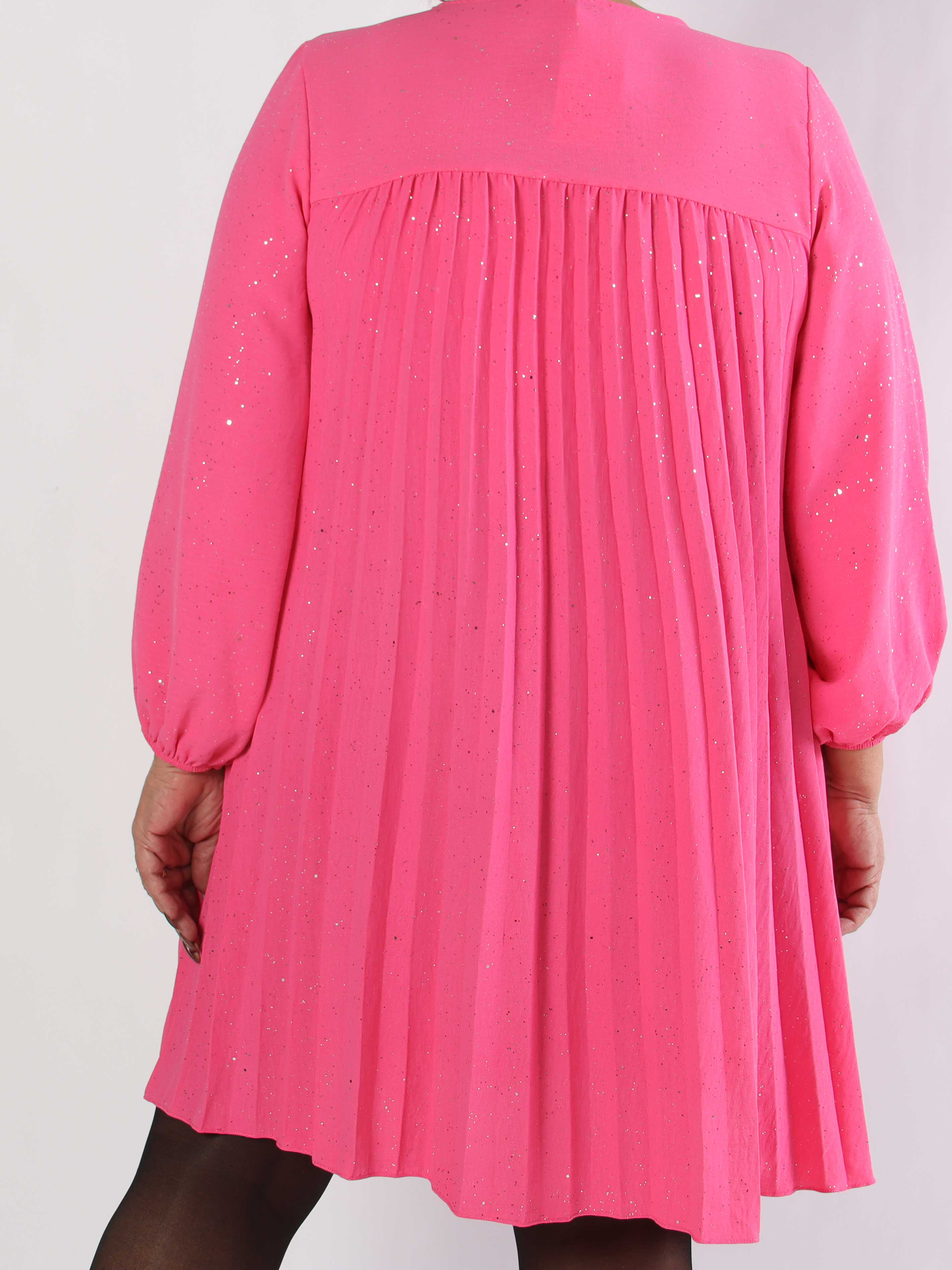 Nancy Glitter Short L/S - Plisseret plus size kjole med lommer og glimmer