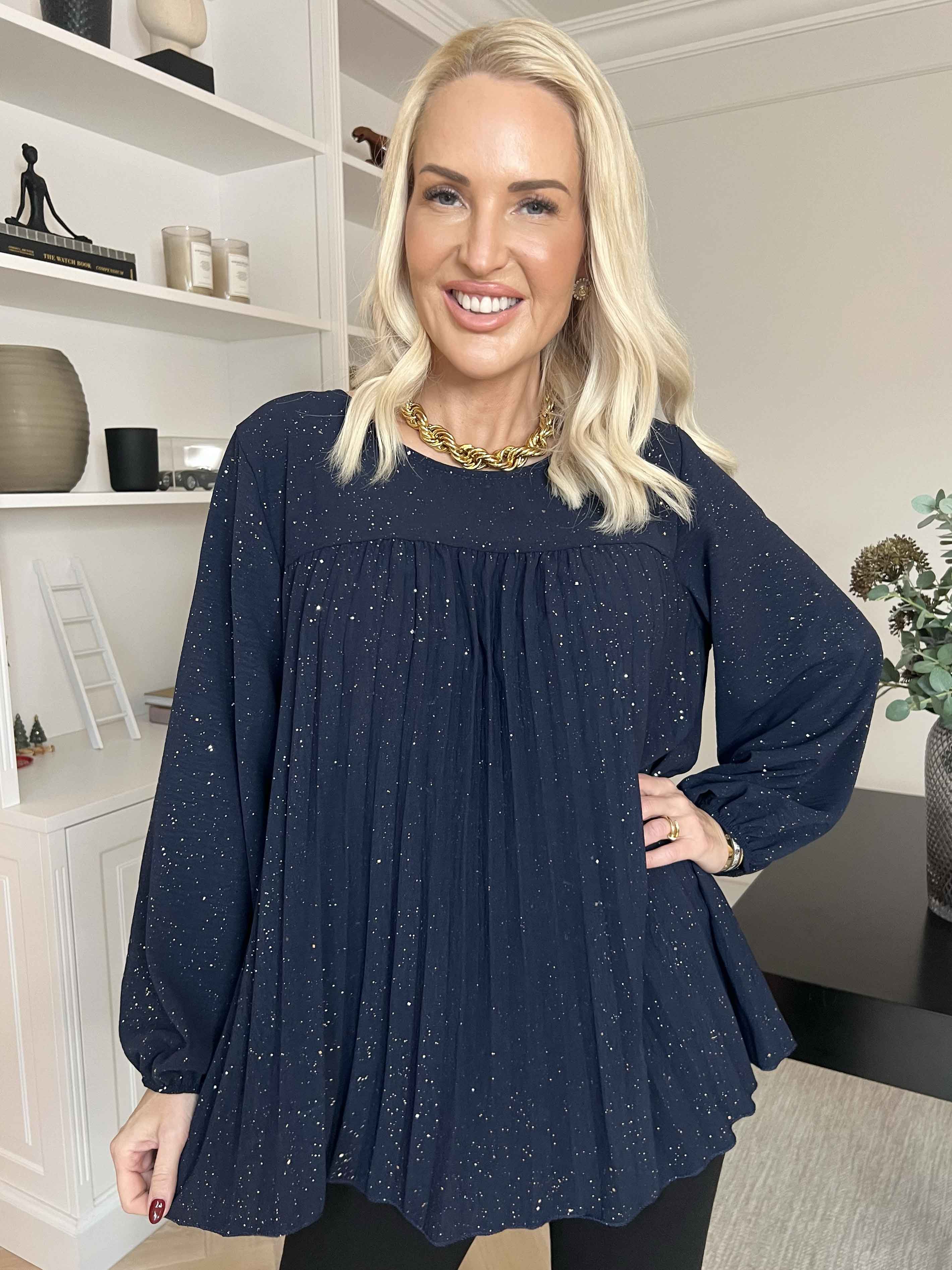 Nancy Glitter Shirt L/S - Plisseret bluse med glitter