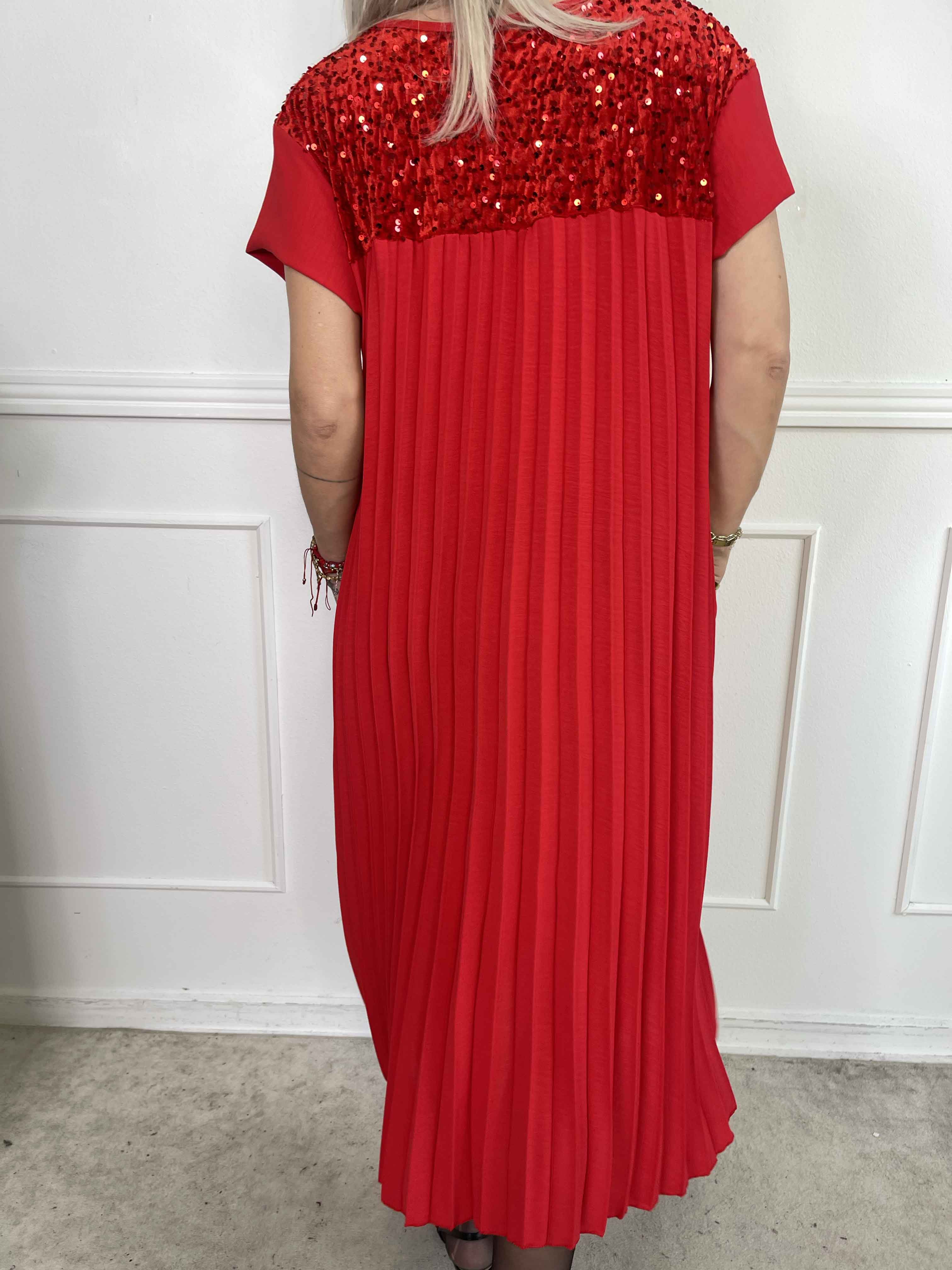 Nancy Party - Lang plisseret kjole med pailletter og velour