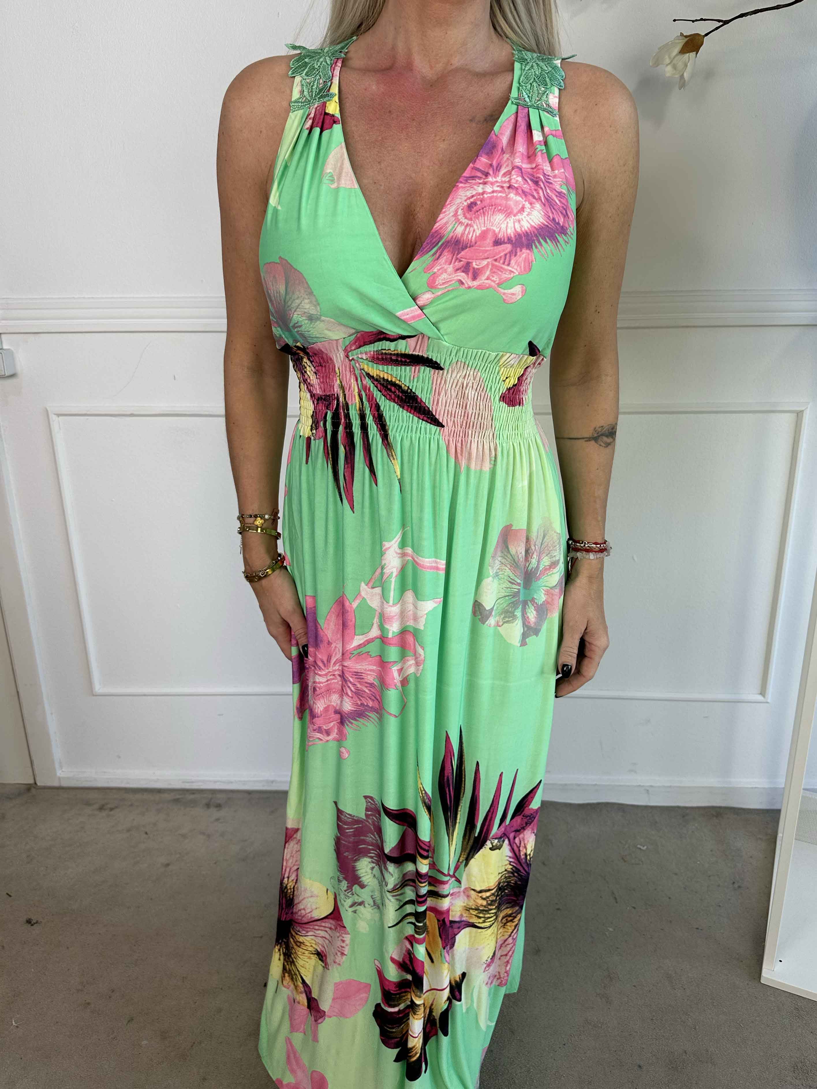 Nantes - Lang kjole i elastisk stof med broderet ryg