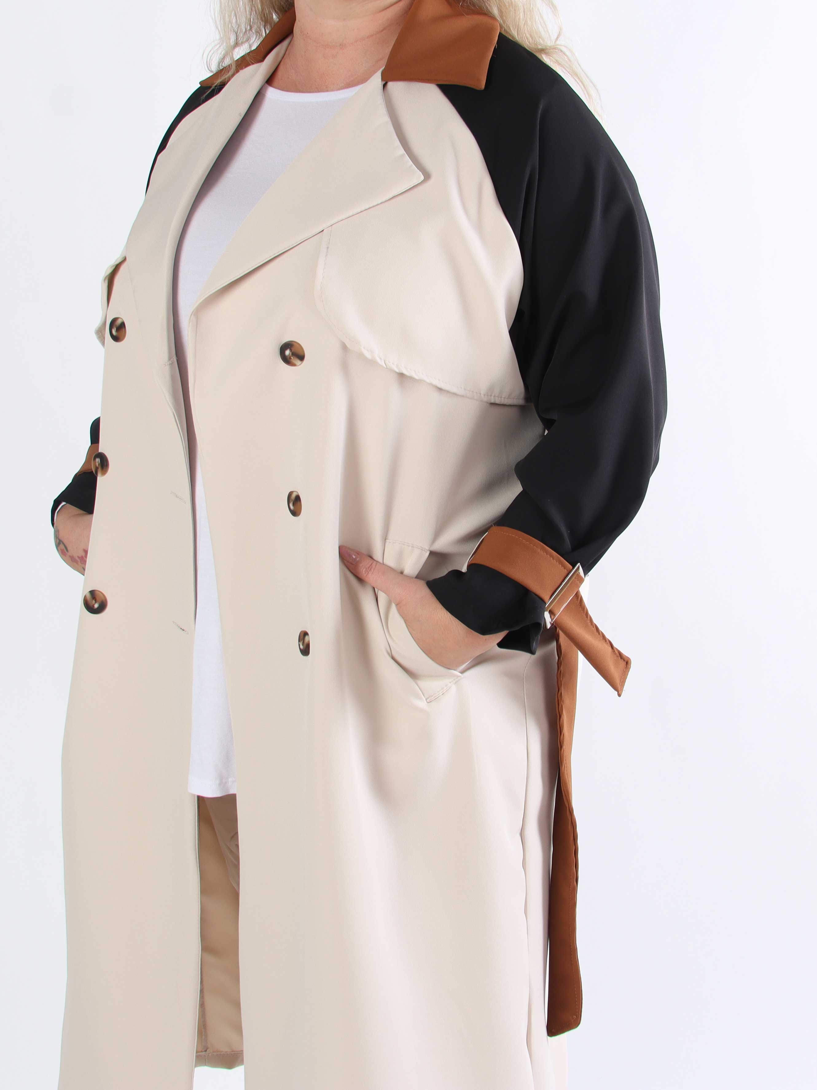 Neema - Let flerfarvet plus size trenchcoat med bindebånd