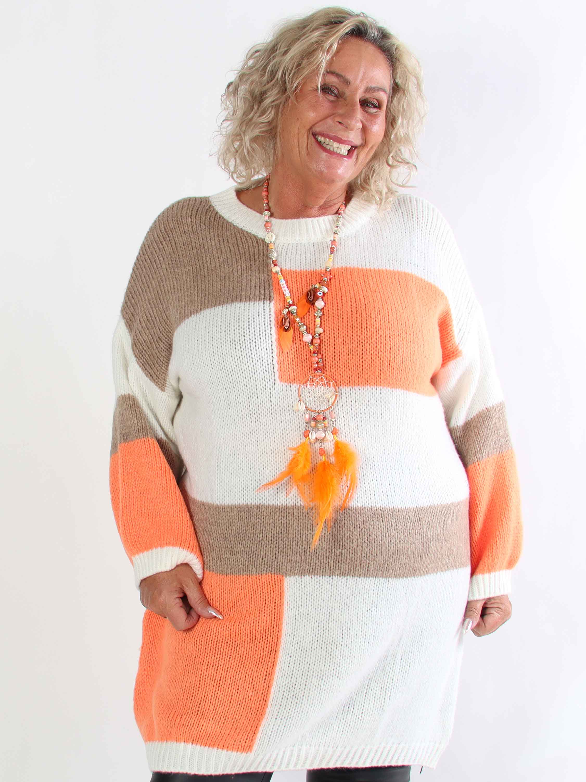 Nesrin - Blød flerfarvet plus size strikkjole