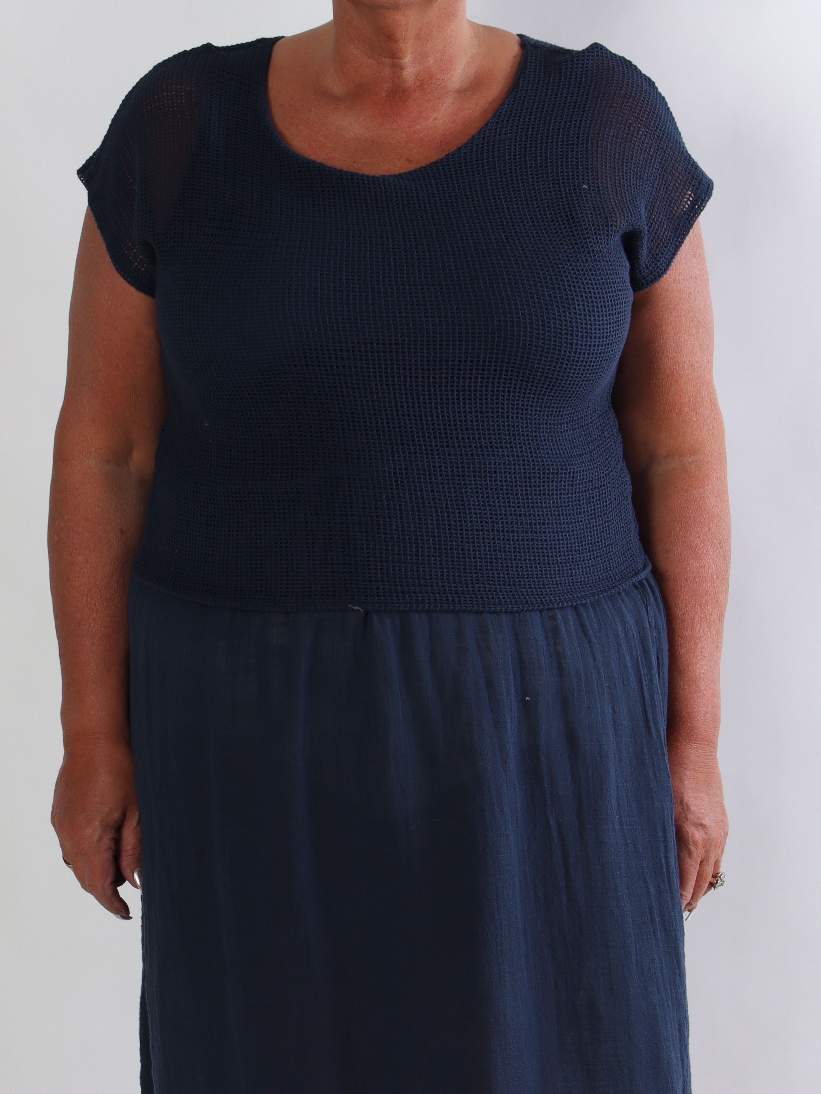 Nicka - Plus size sommerkjole i bomuld med overdel i strikket net