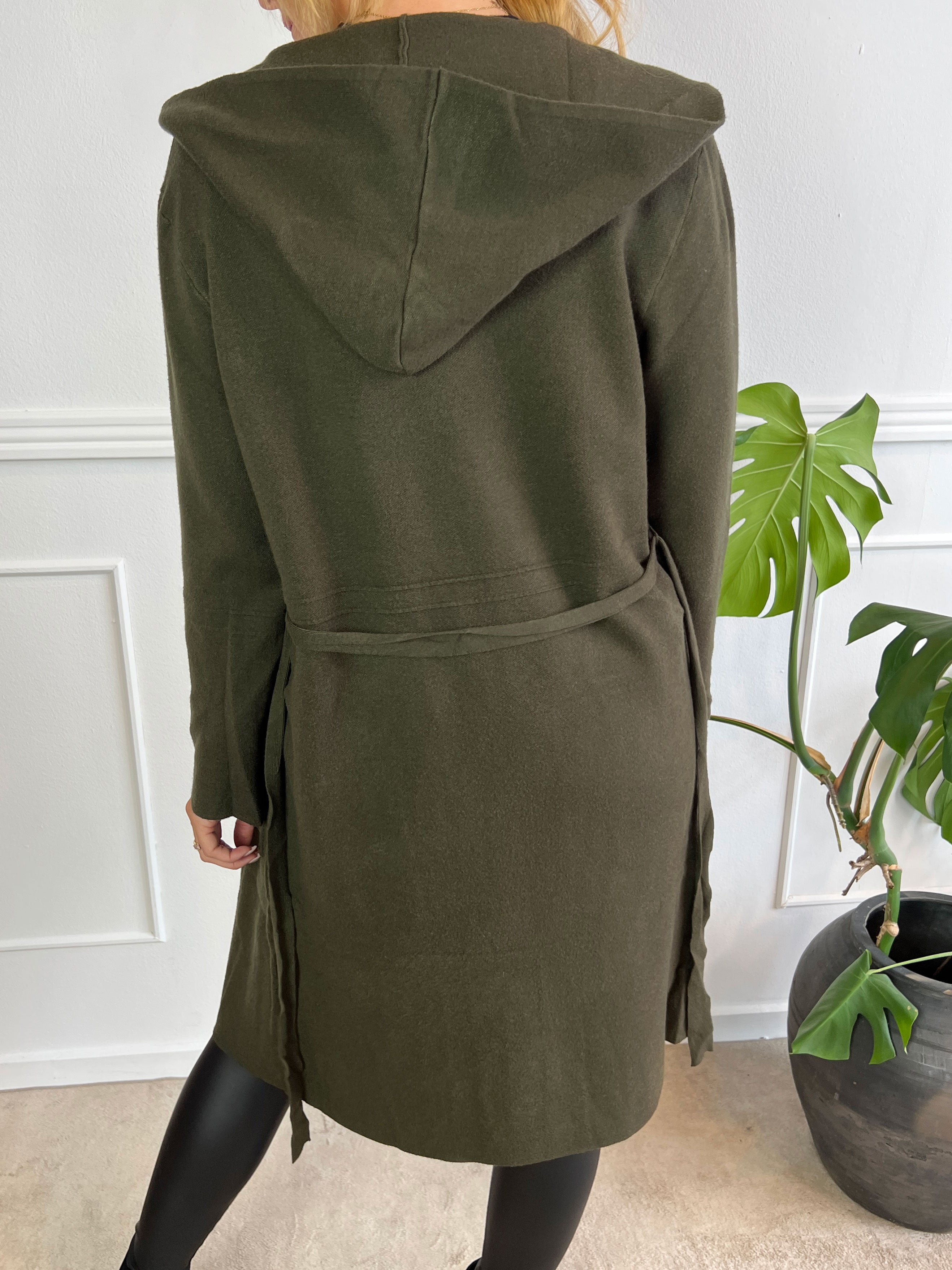 Nina - Dejlig blød cardigan med hætte og bindebånd