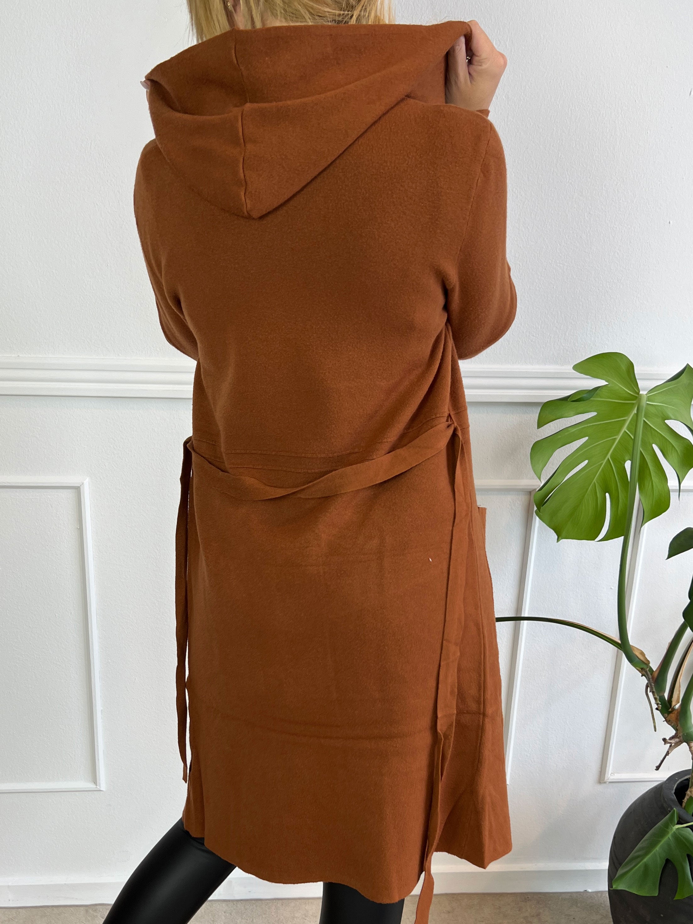 Nina - Dejlig blød cardigan med hætte og bindebånd