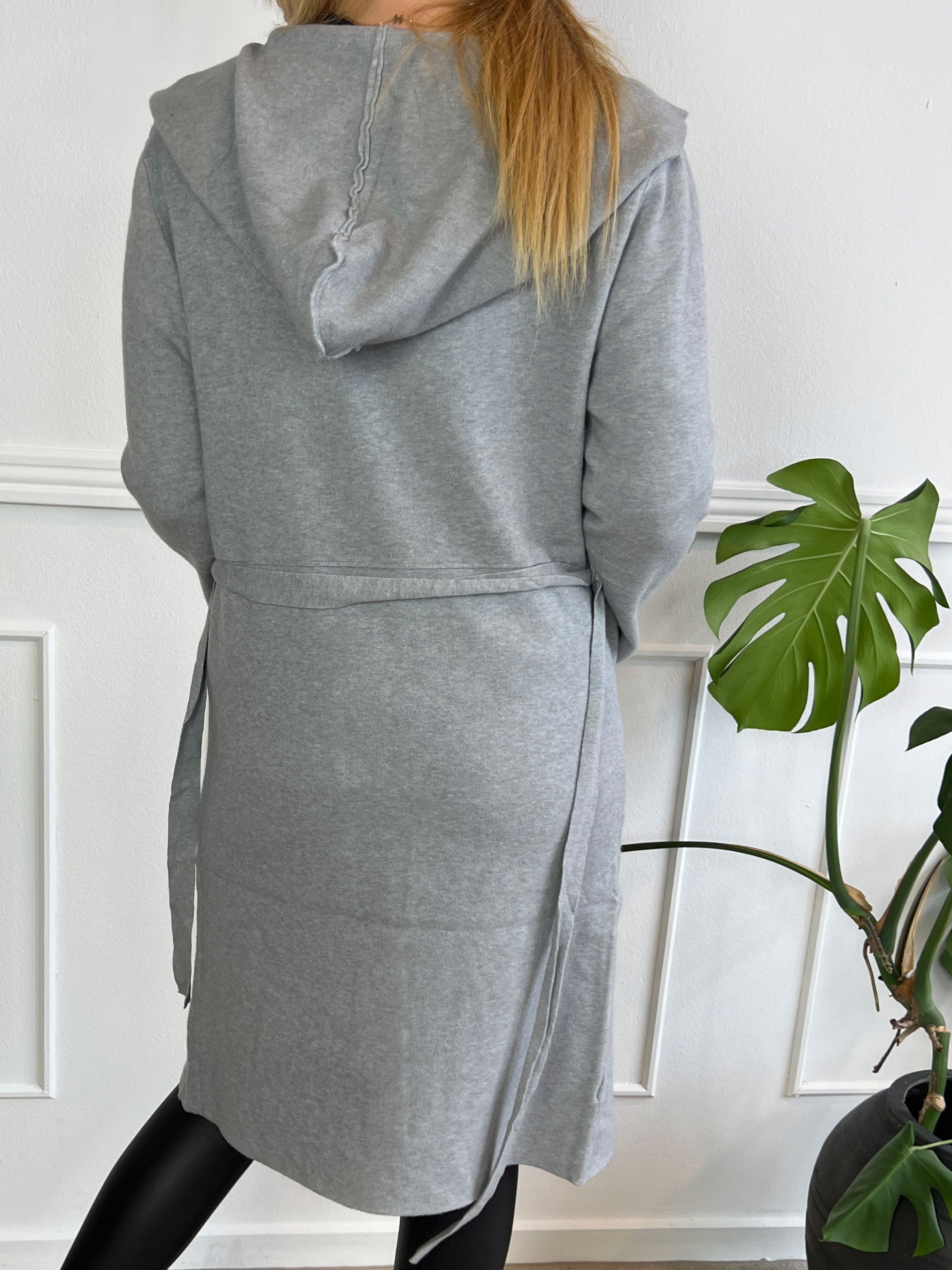 Nina - Dejlig blød cardigan med hætte og bindebånd