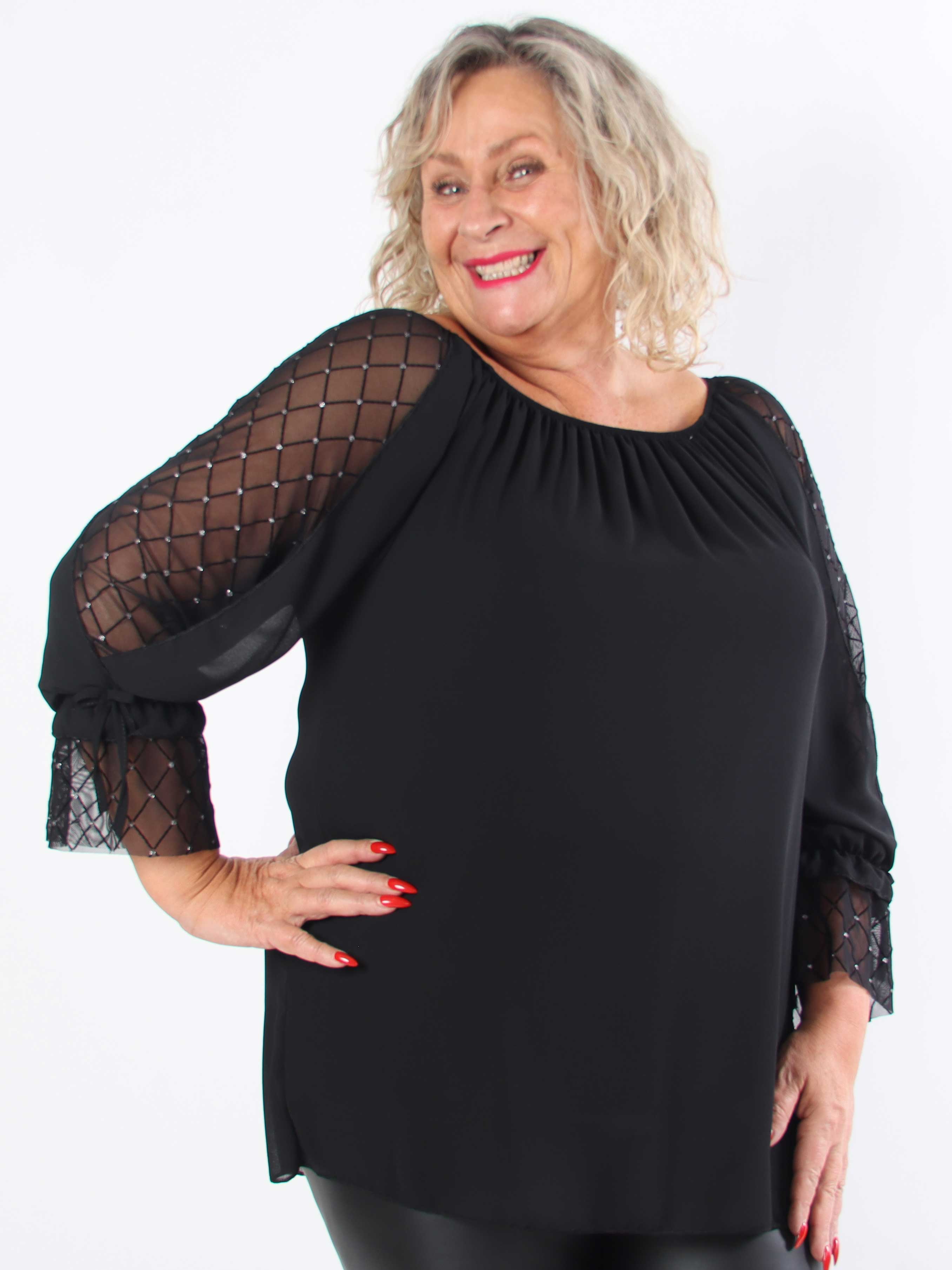 Ninell - Plus size chiffontunika med flotte ærmer