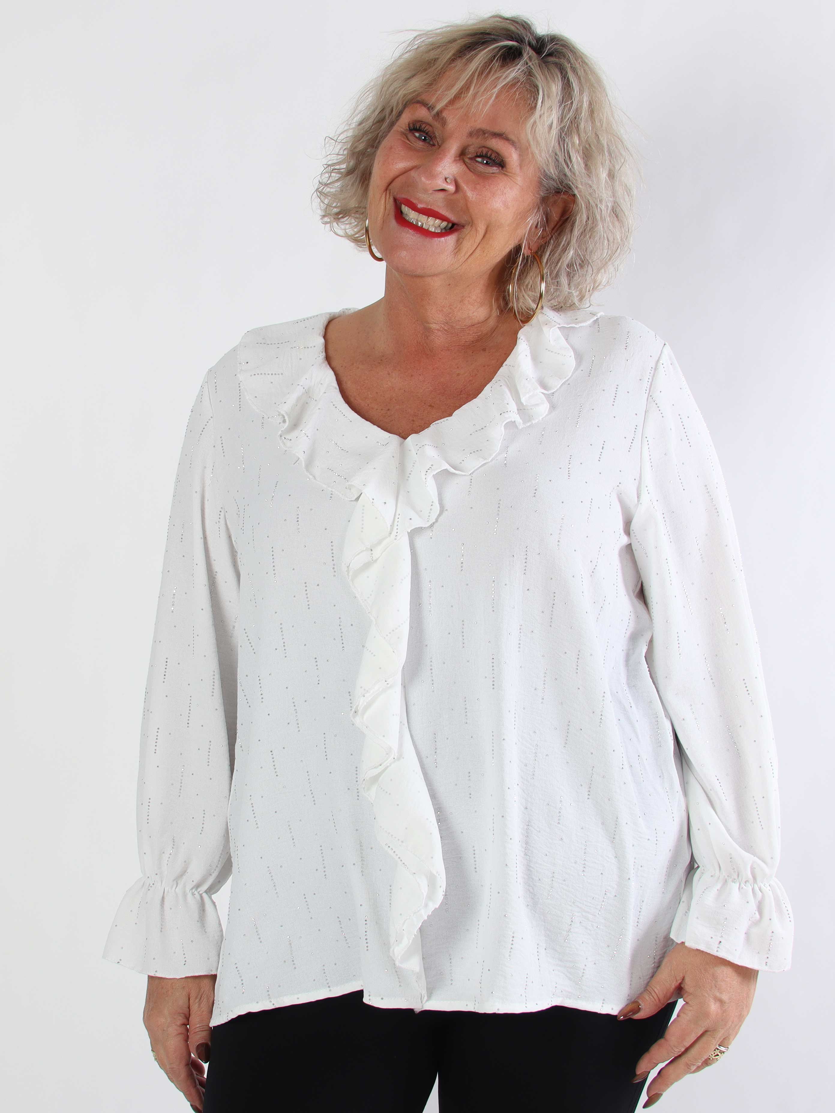 Noor - Plus size tunika med flæser og similisten