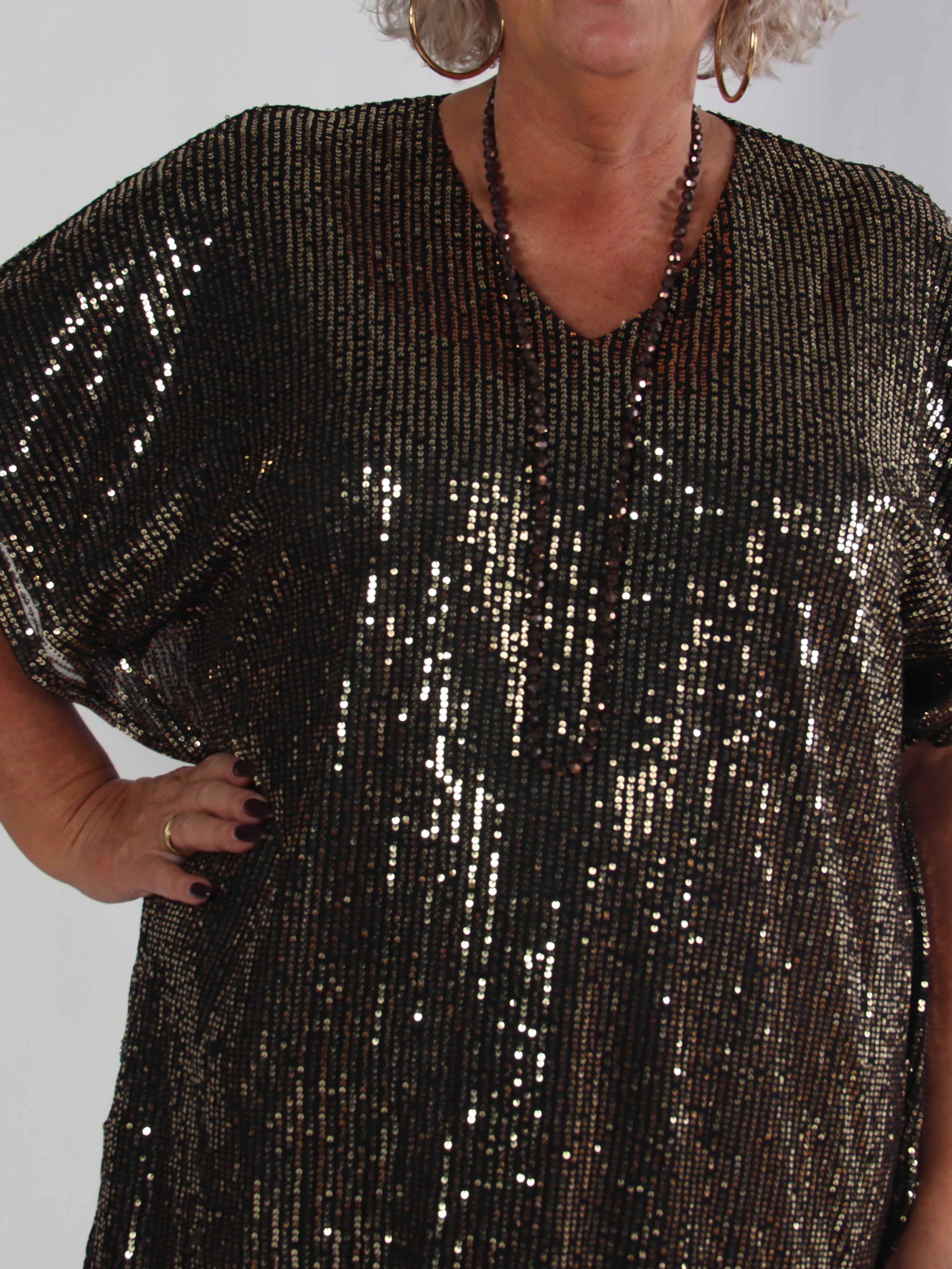 Norian - Festlig plus size tunikakjole med pailletter og v-udskæring