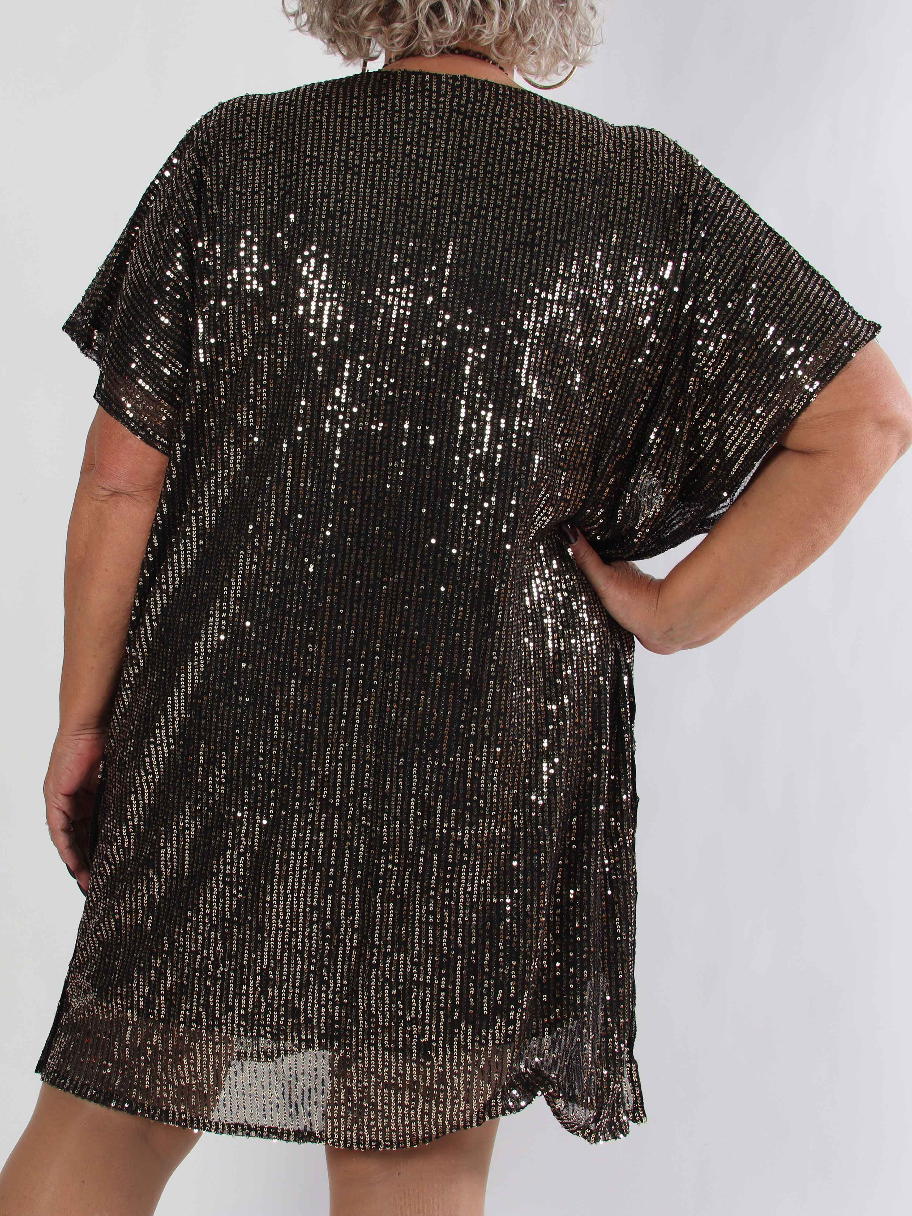 Norian - Festlig plus size tunikakjole med pailletter og v-udskæring