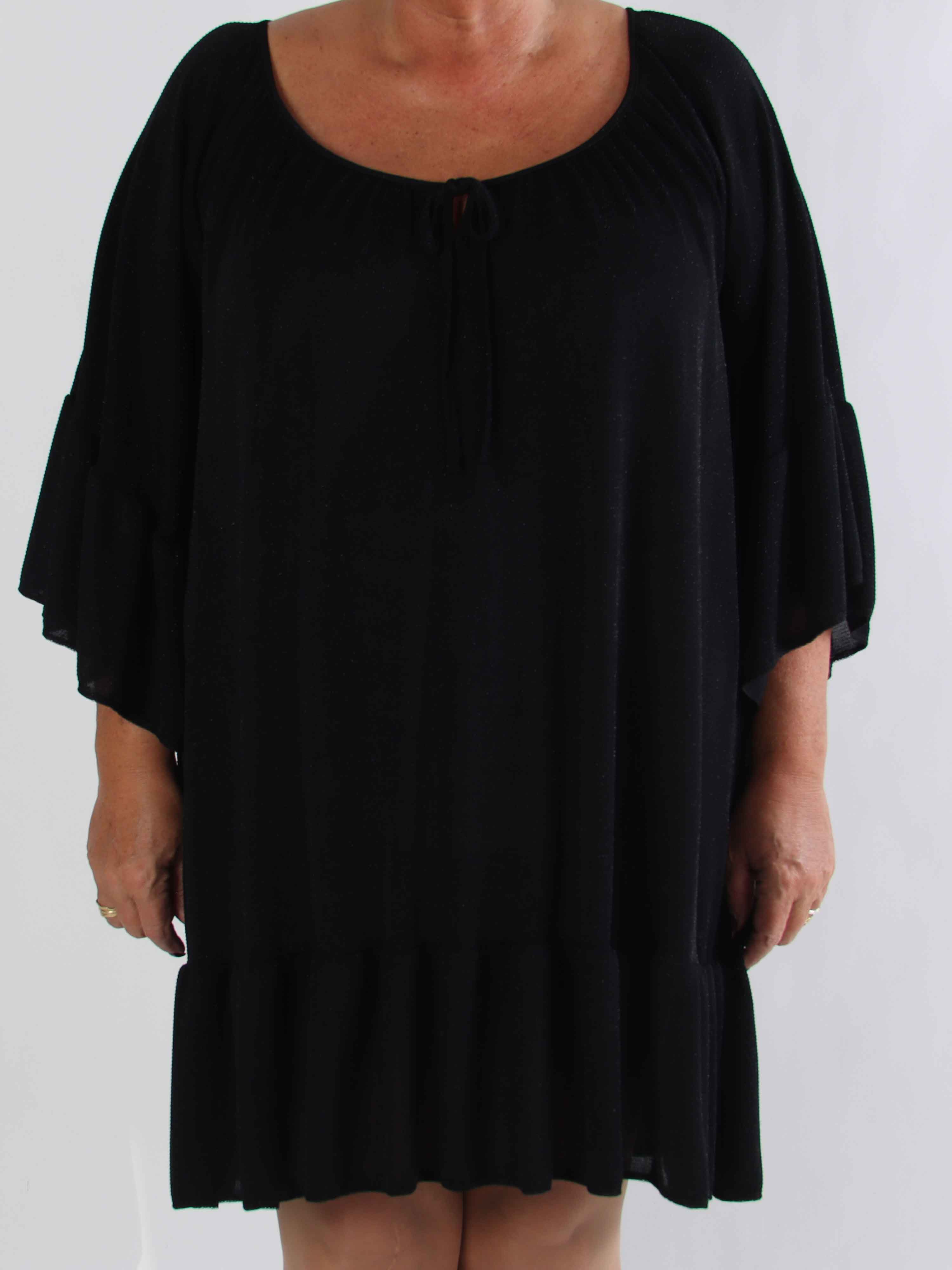 Novia Glitter - Elastisk plus size kjole med glimmertråde og flæser