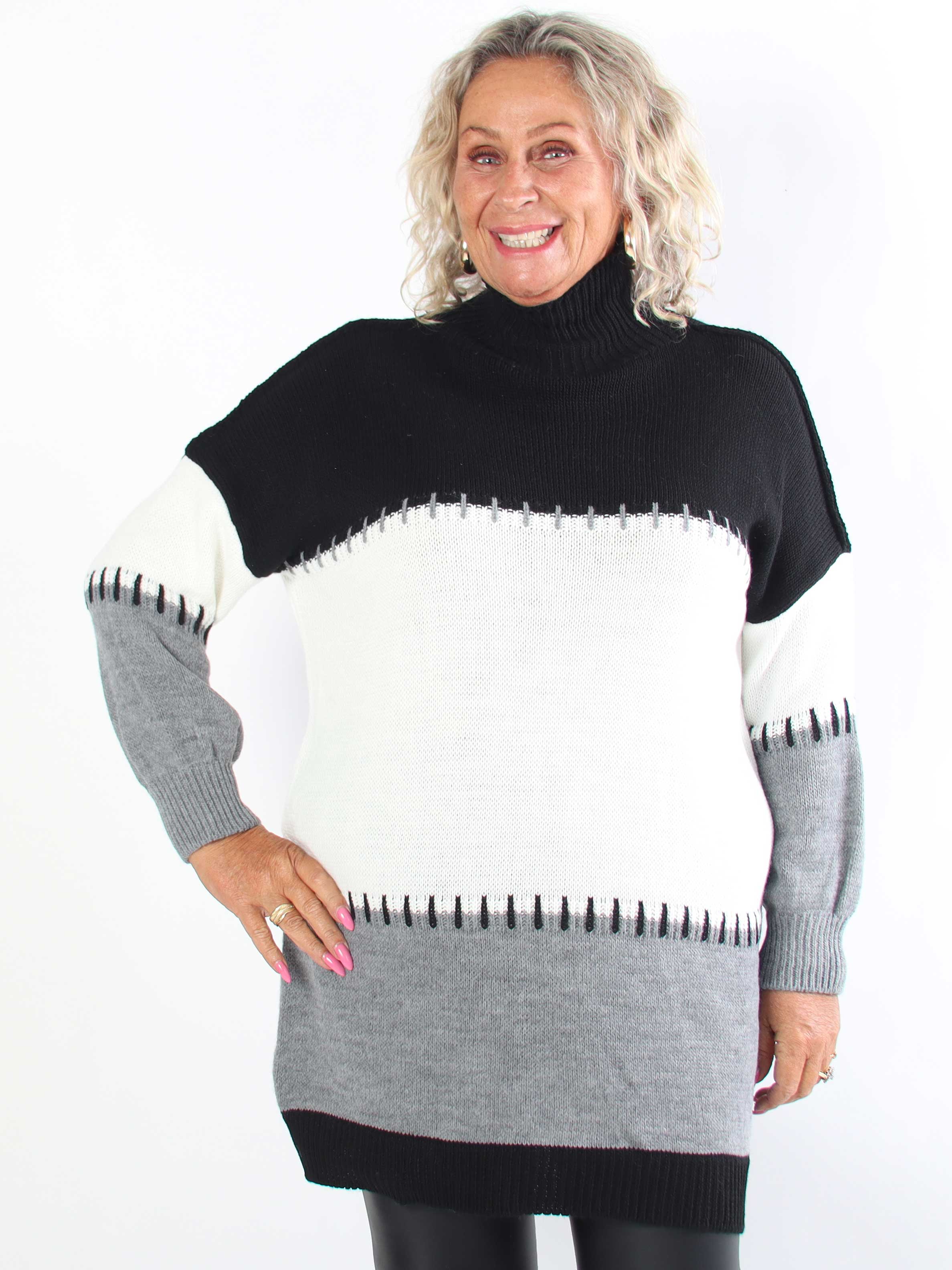 Nuria - Flerfarvet plus size strikkjole med høj hals