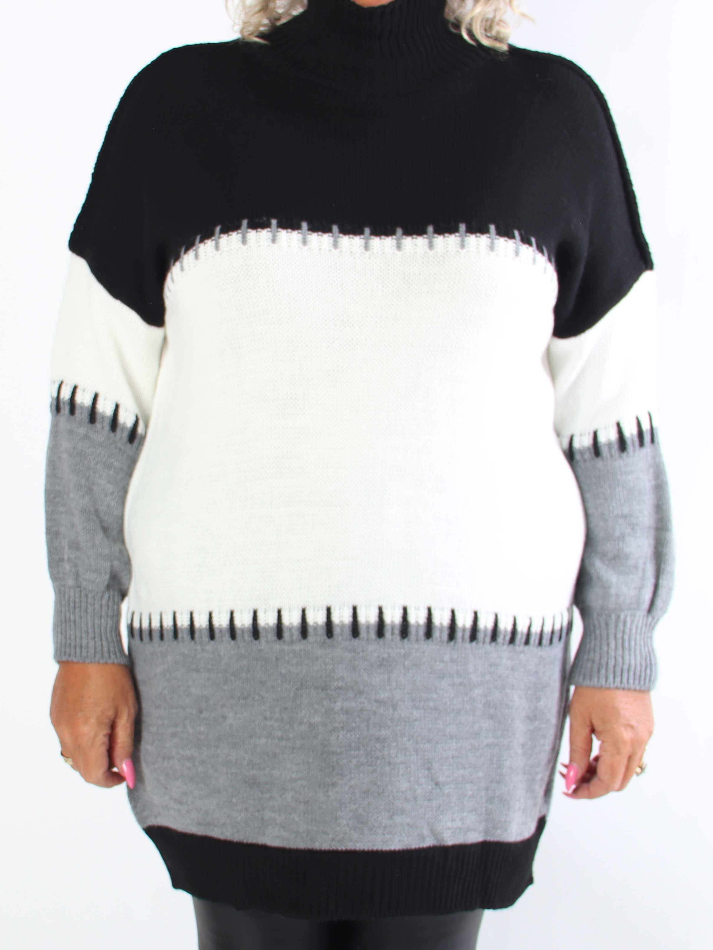 Nuria - Flerfarvet plus size strikkjole med høj hals
