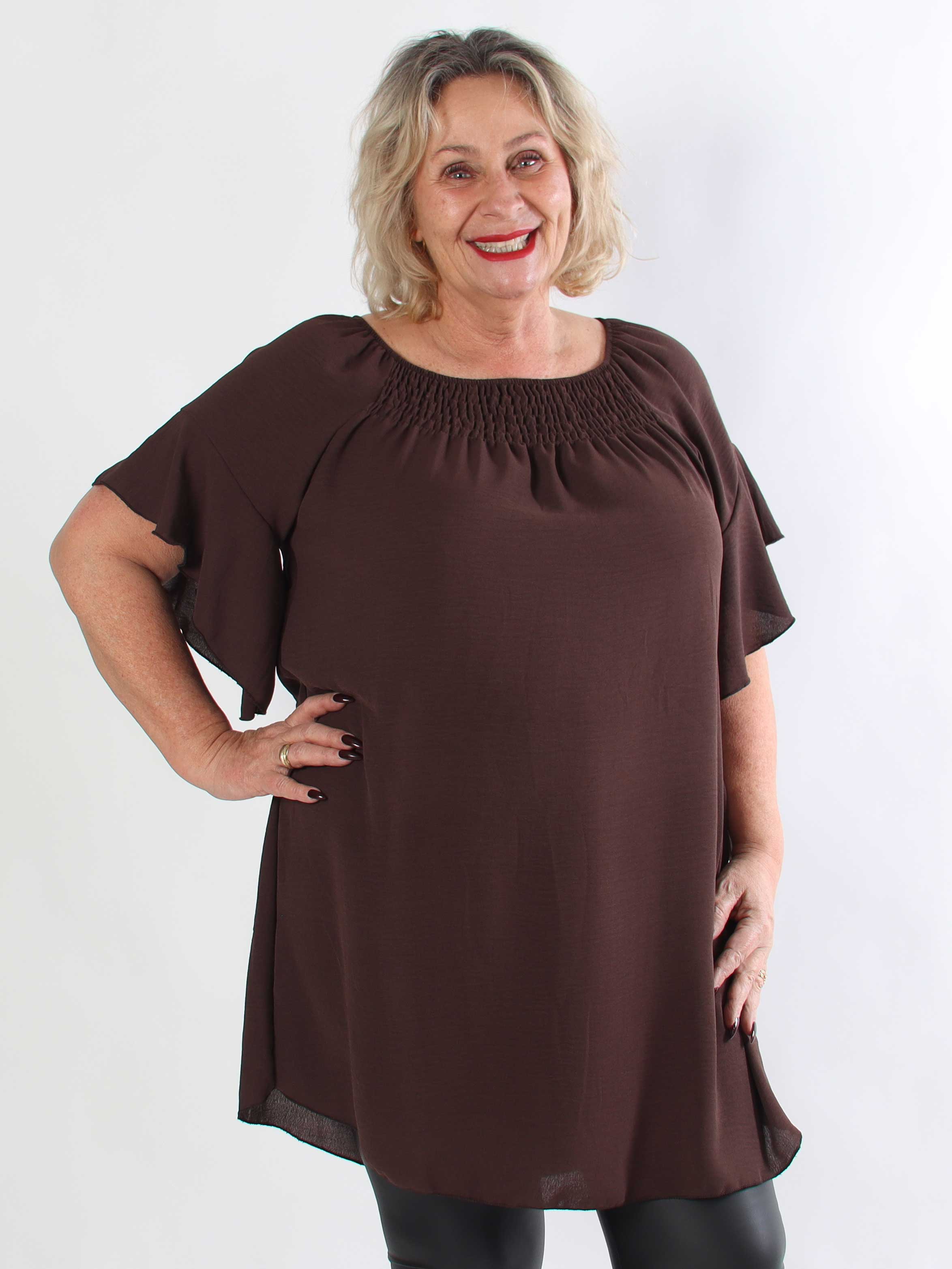 Octavia - Løs plus size tunikakjole med elastikkant i udskæringen