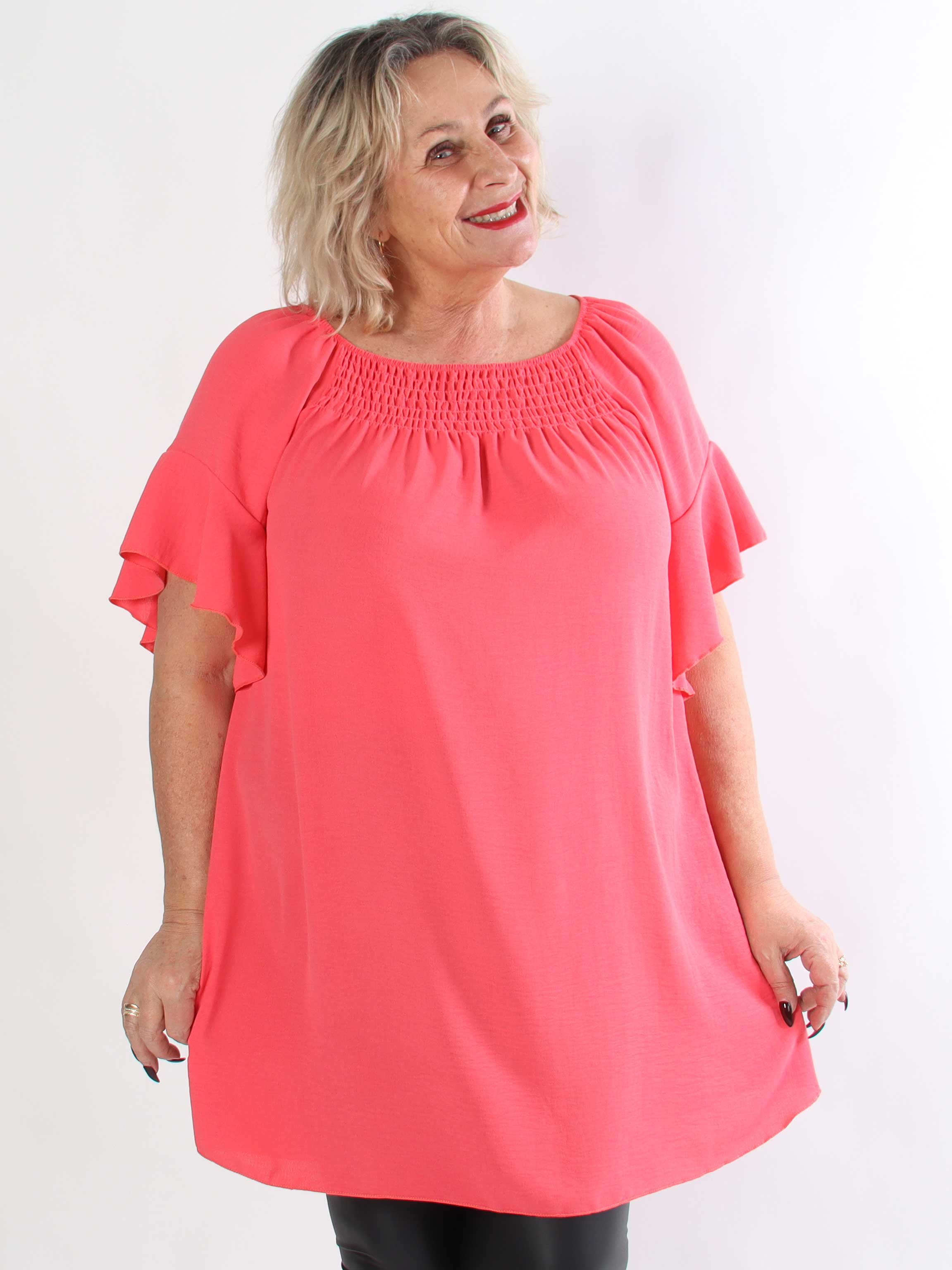 Octavia - Løs plus size tunikakjole med elastikkant i udskæringen