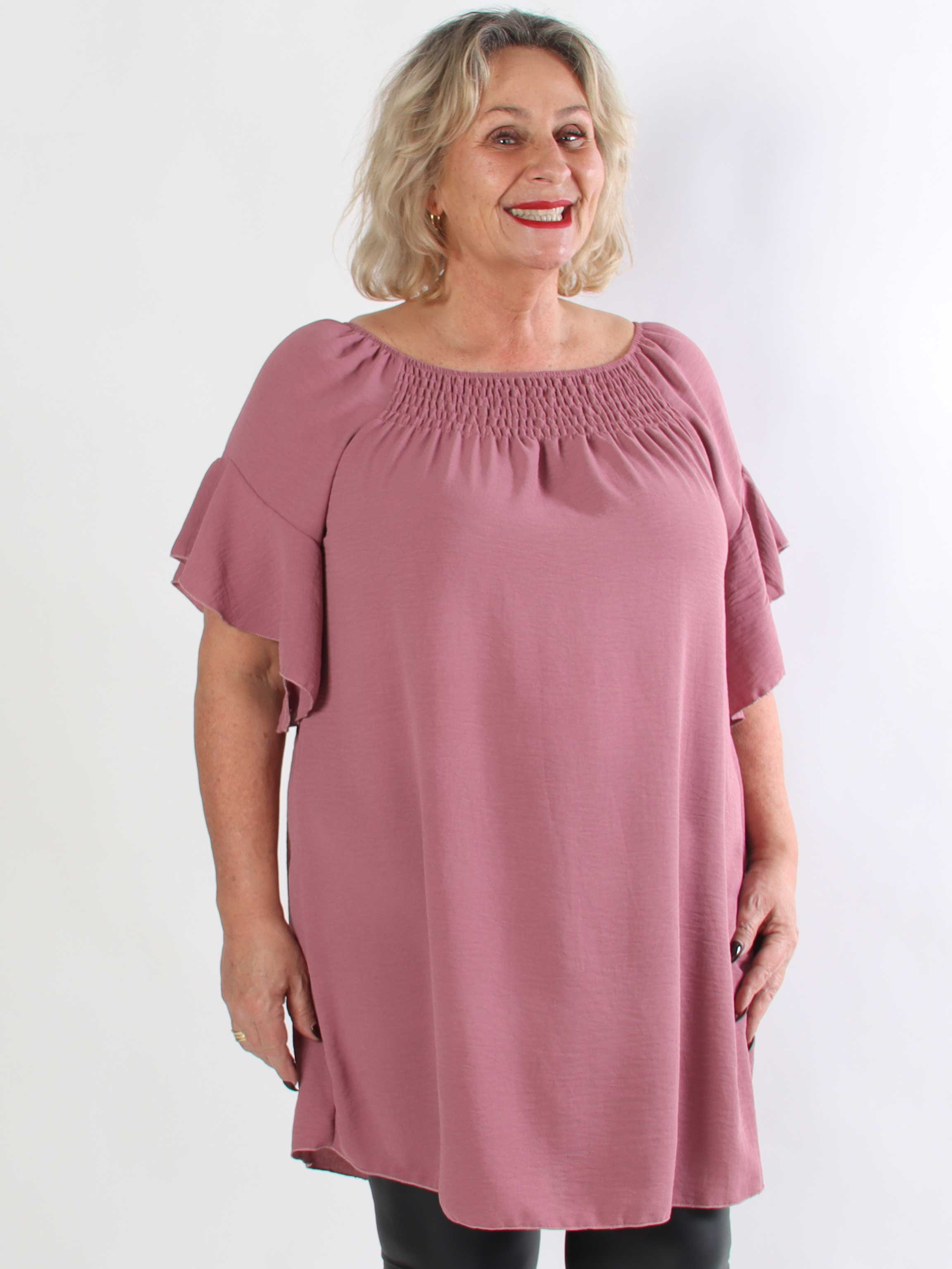 Octavia - Løs plus size tunikakjole med elastikkant i udskæringen