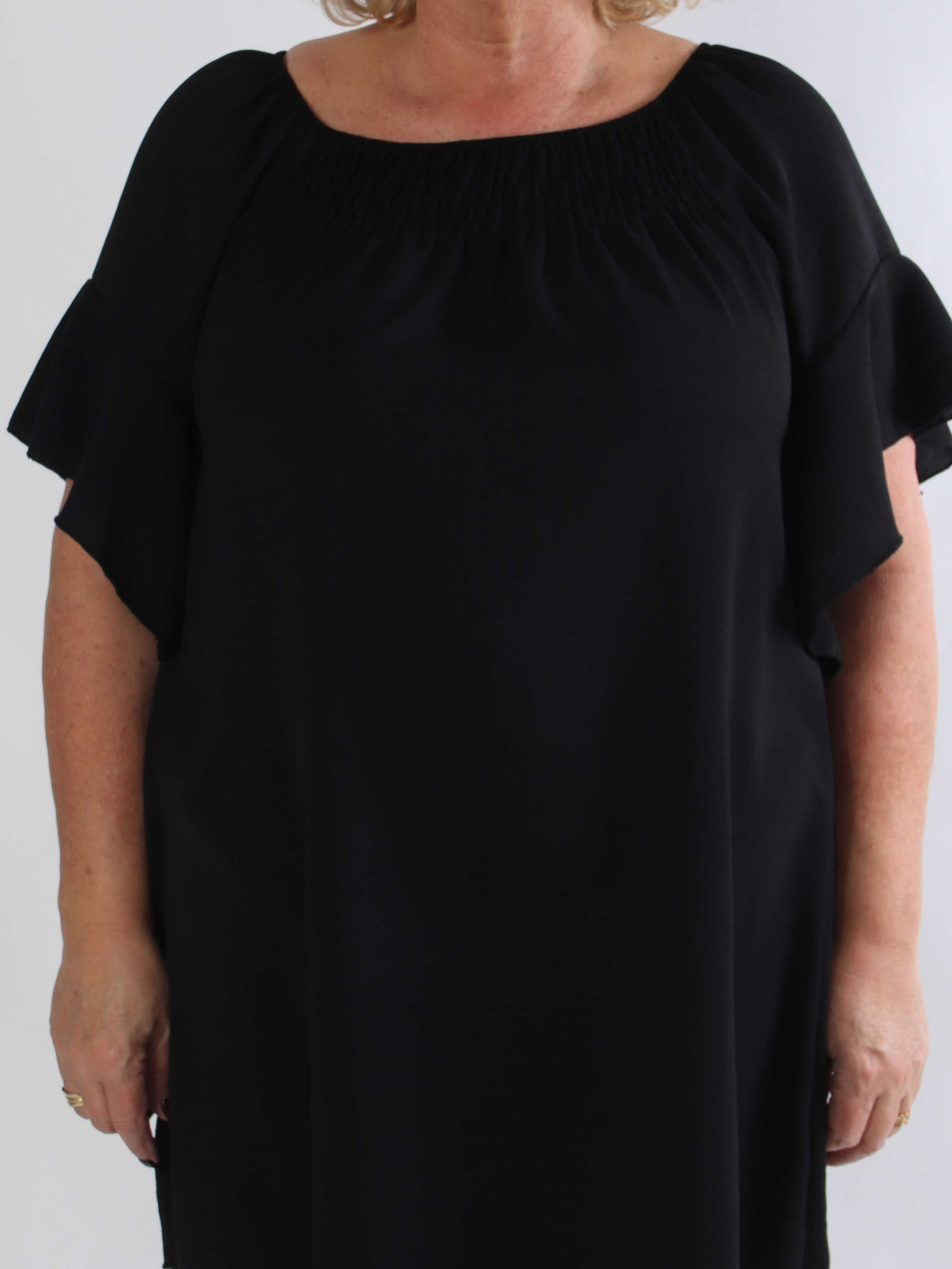 Octavia - Løs plus size tunikakjole med elastikkant i udskæringen