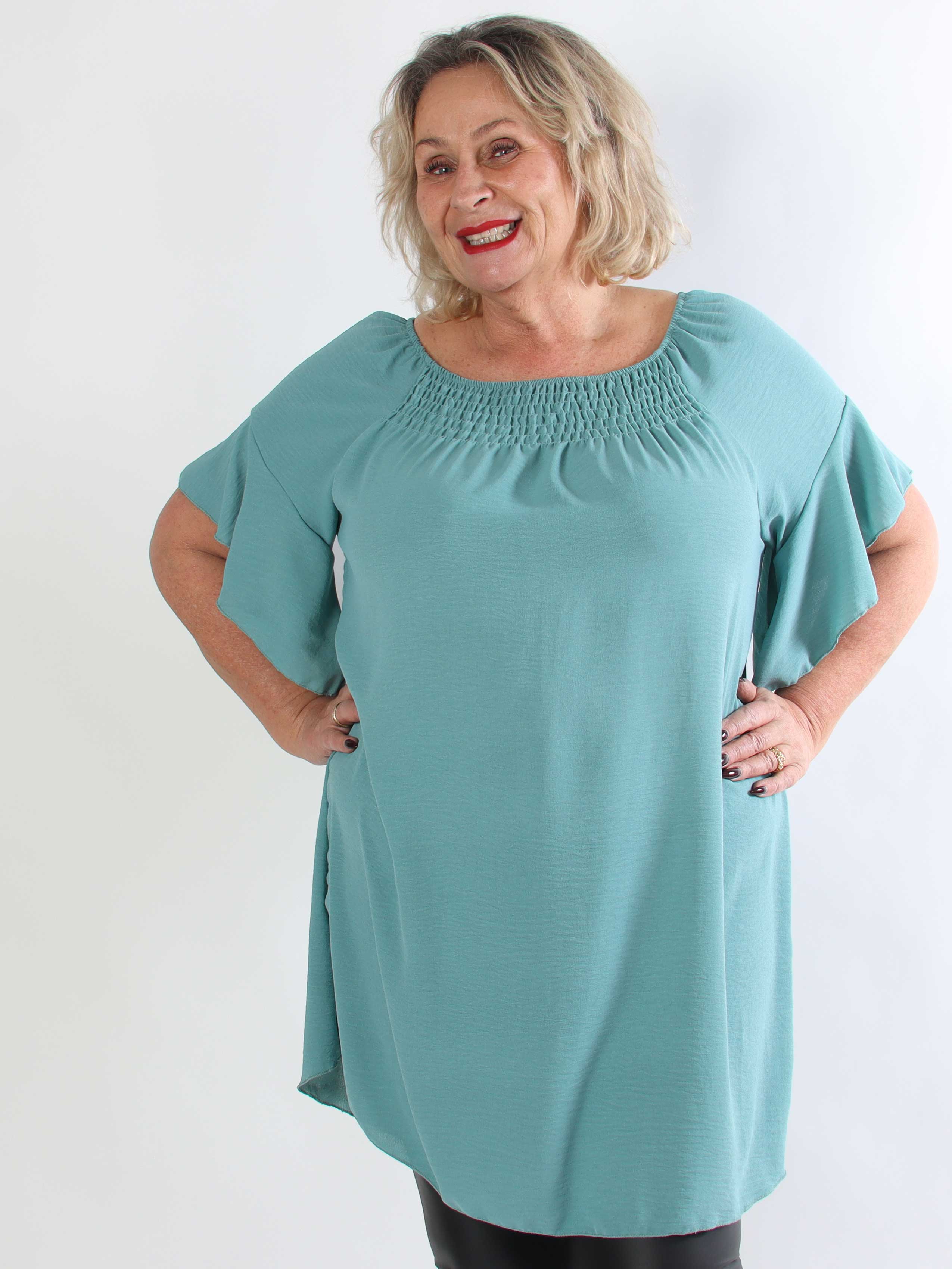 Octavia - Løs plus size tunikakjole med elastikkant i udskæringen