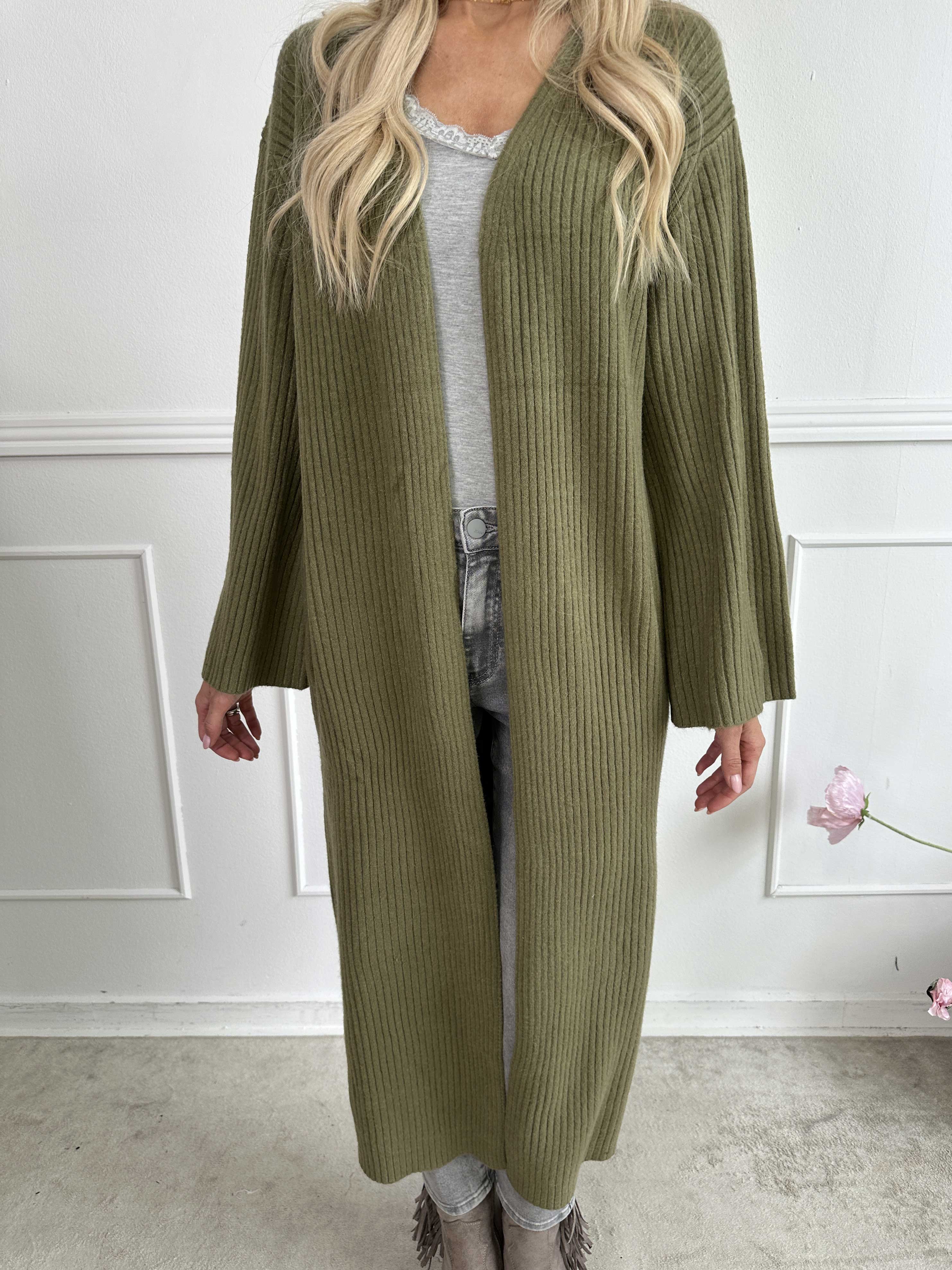 Olava - Lang blød strikcardigan med rib