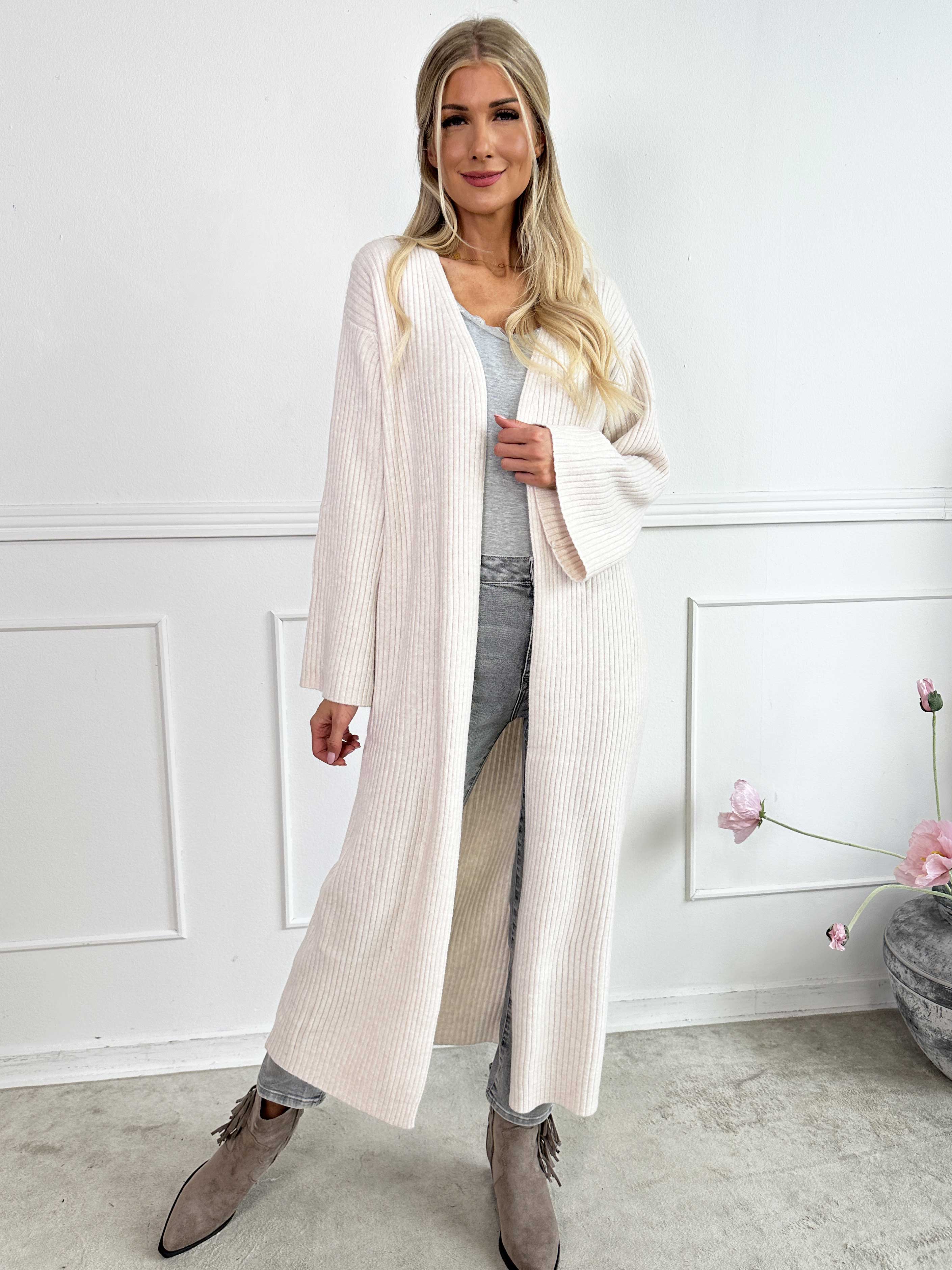 Olava - Lang blød strikcardigan med rib