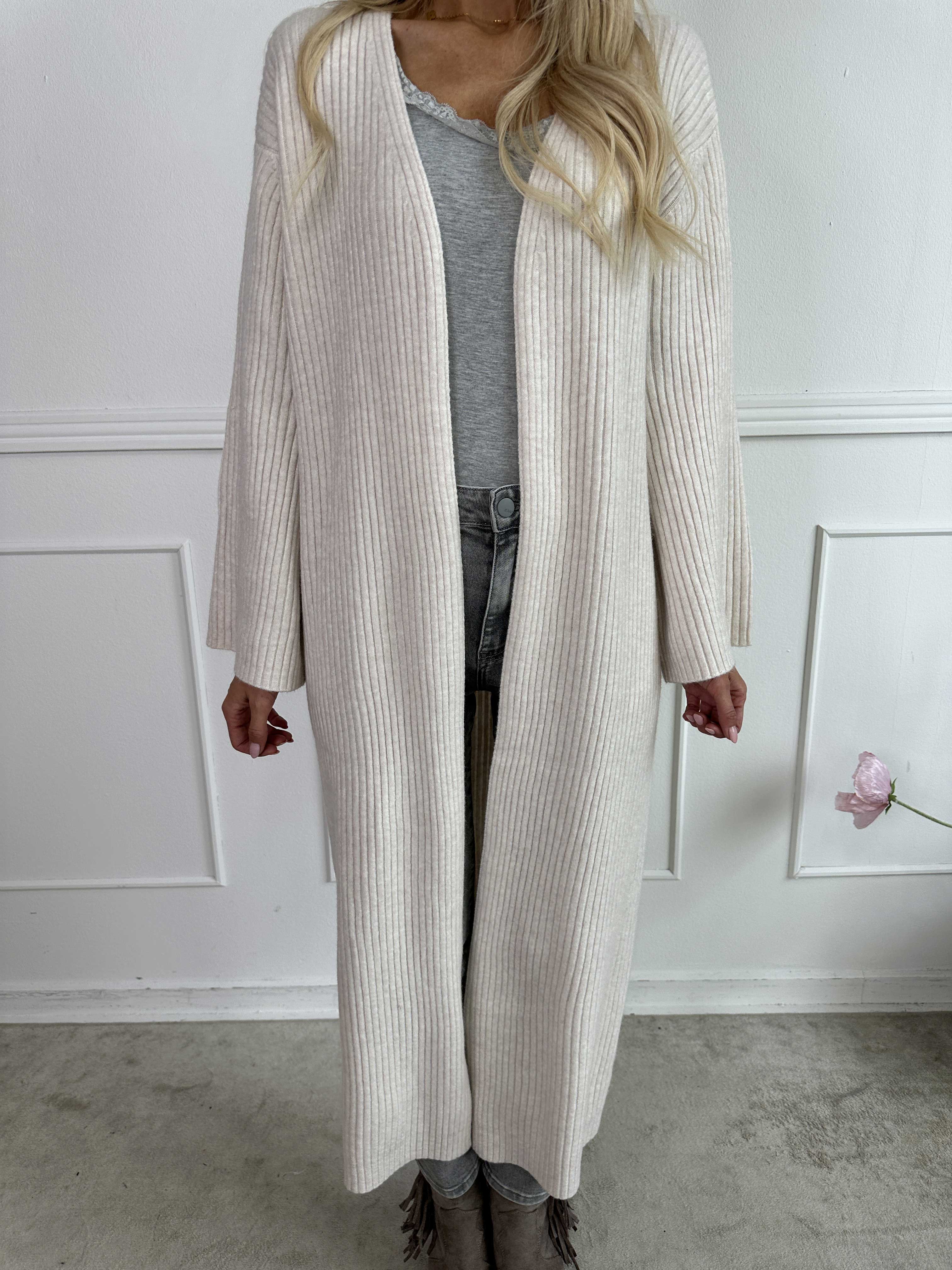 Olava - Lang blød strikcardigan med rib