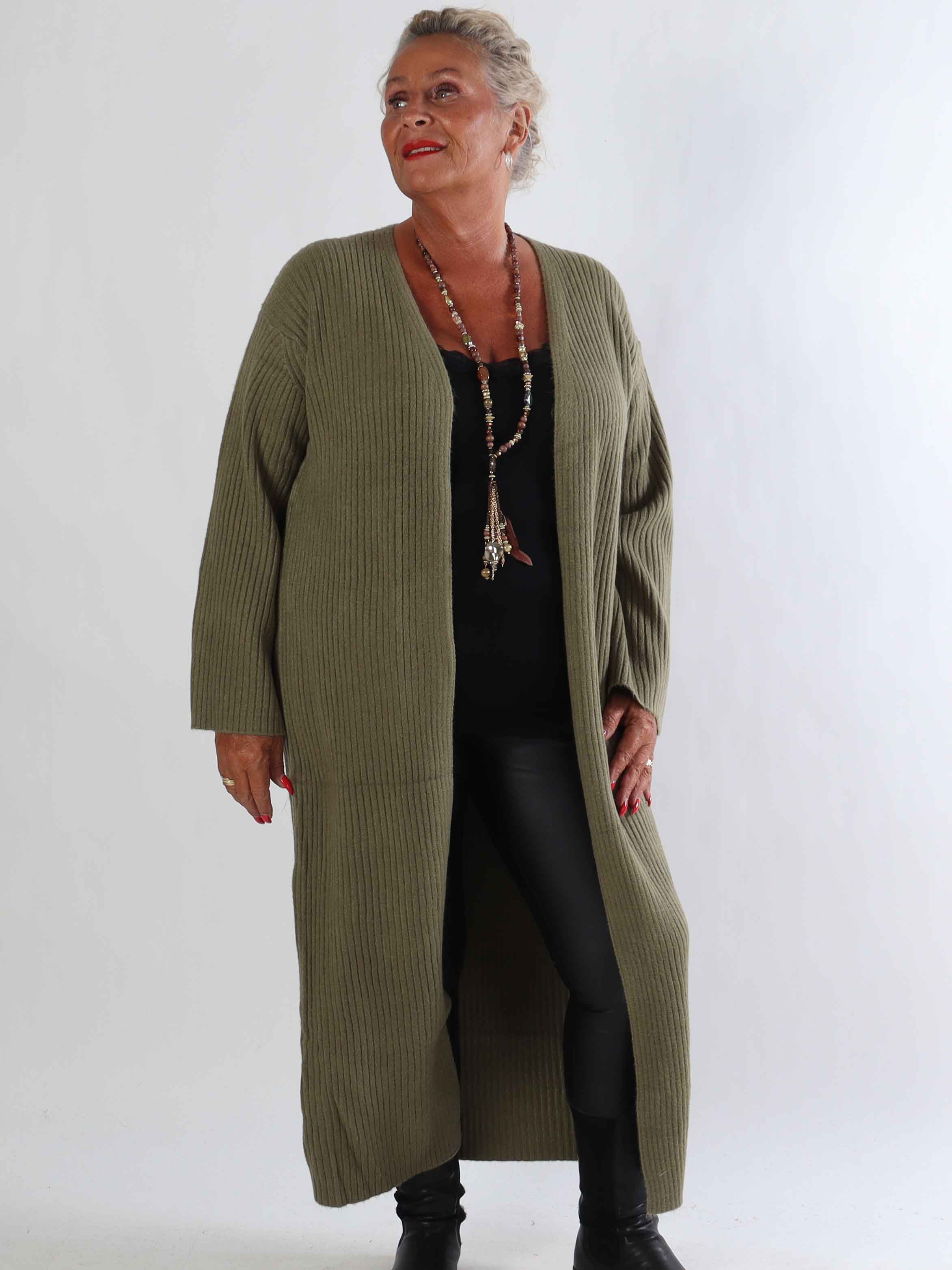 Olava - Lang blød strikcardigan med rib