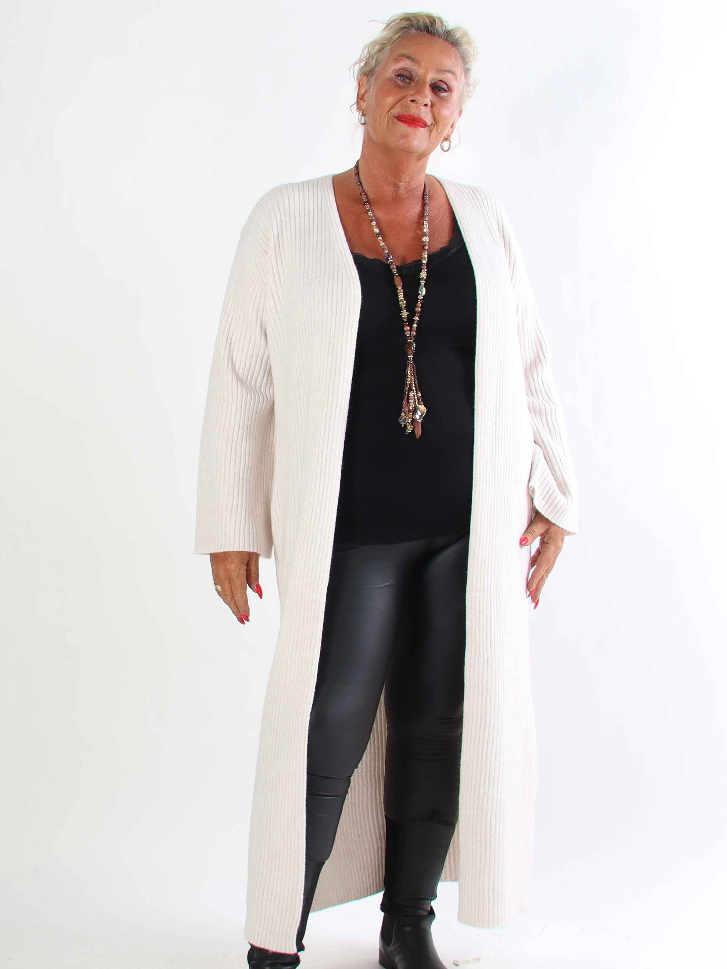 Olava - Lang blød strikcardigan med rib