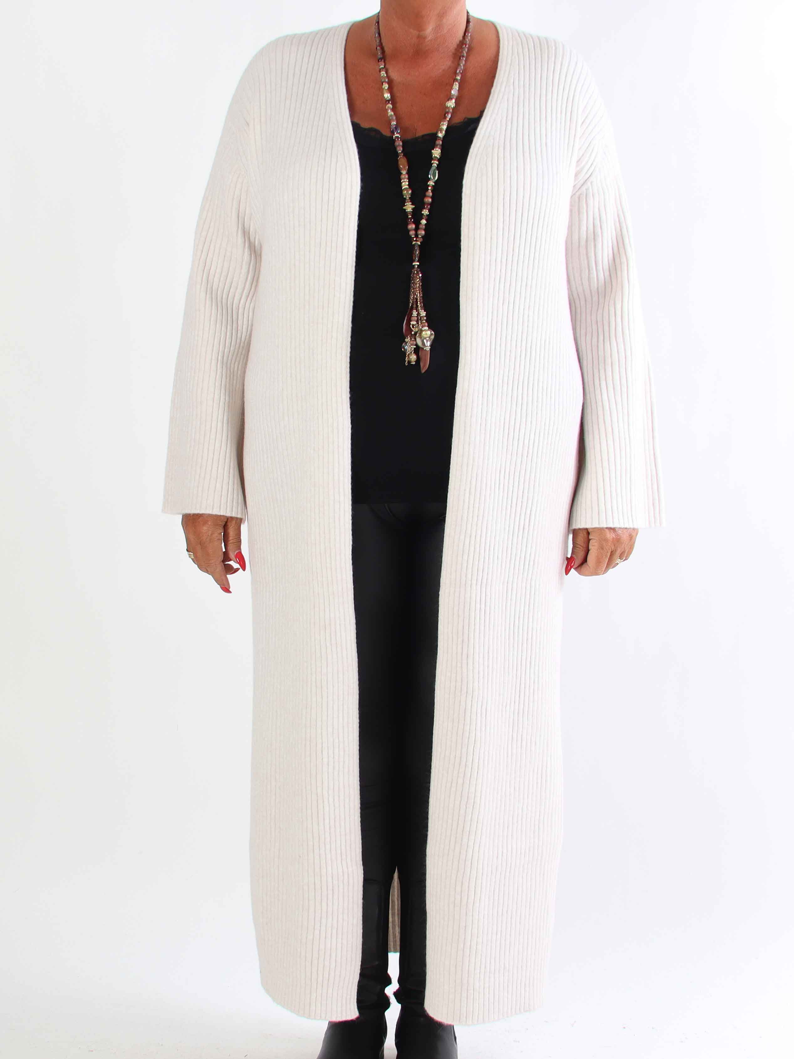 Olava - Lang blød strikcardigan med rib