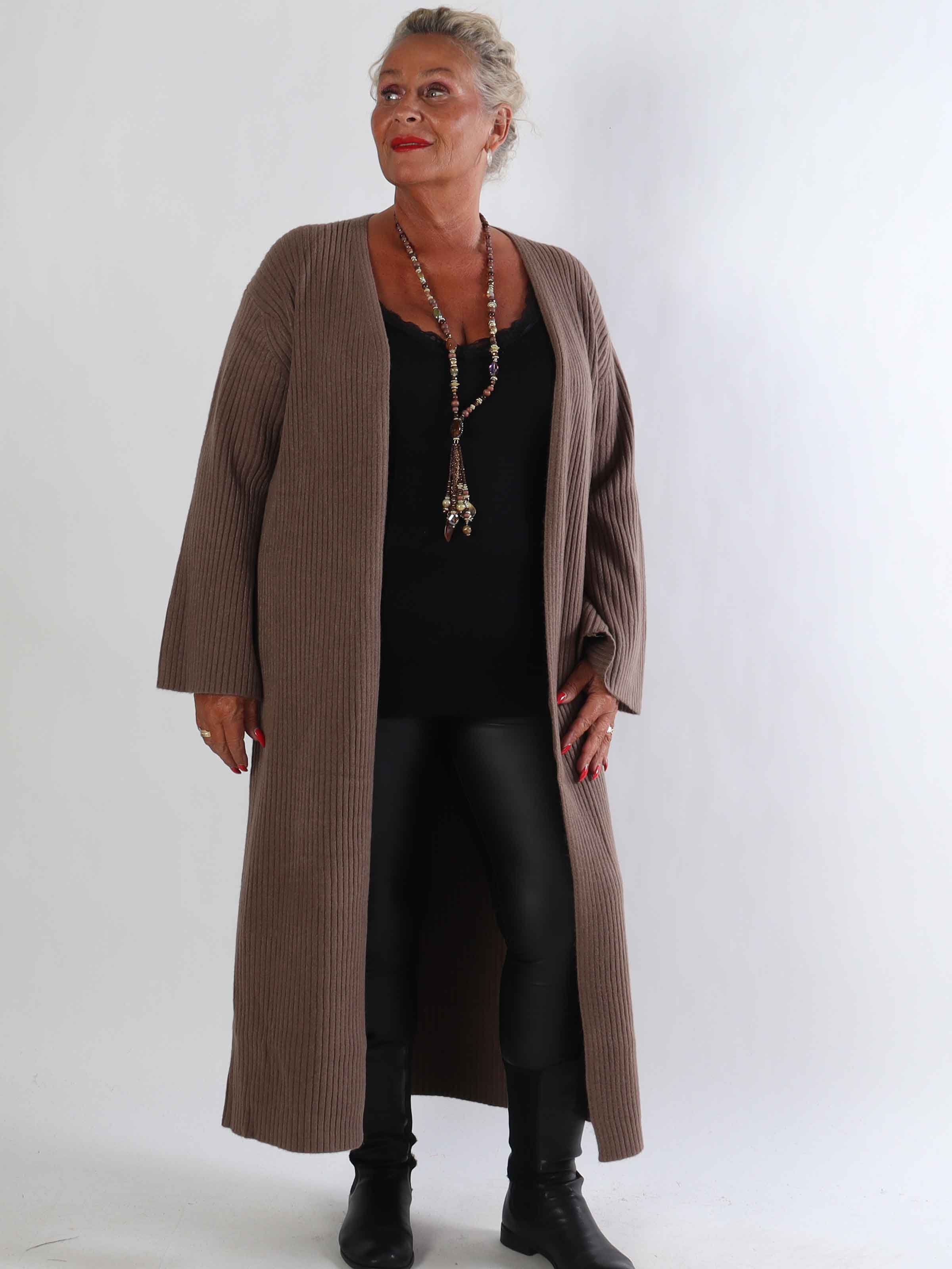 Olava - Lang blød strikcardigan med rib