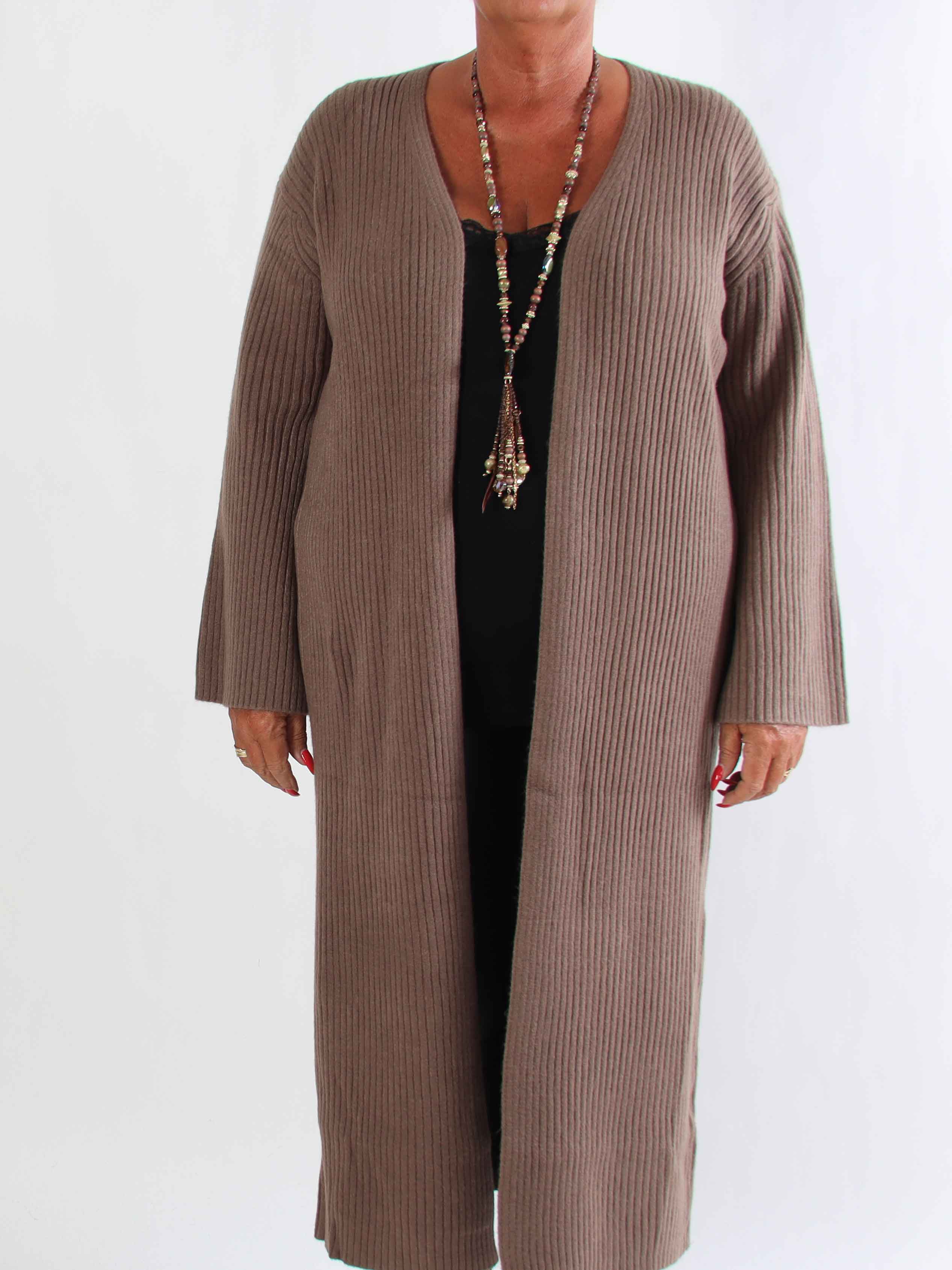 Olava - Lang blød strikcardigan med rib