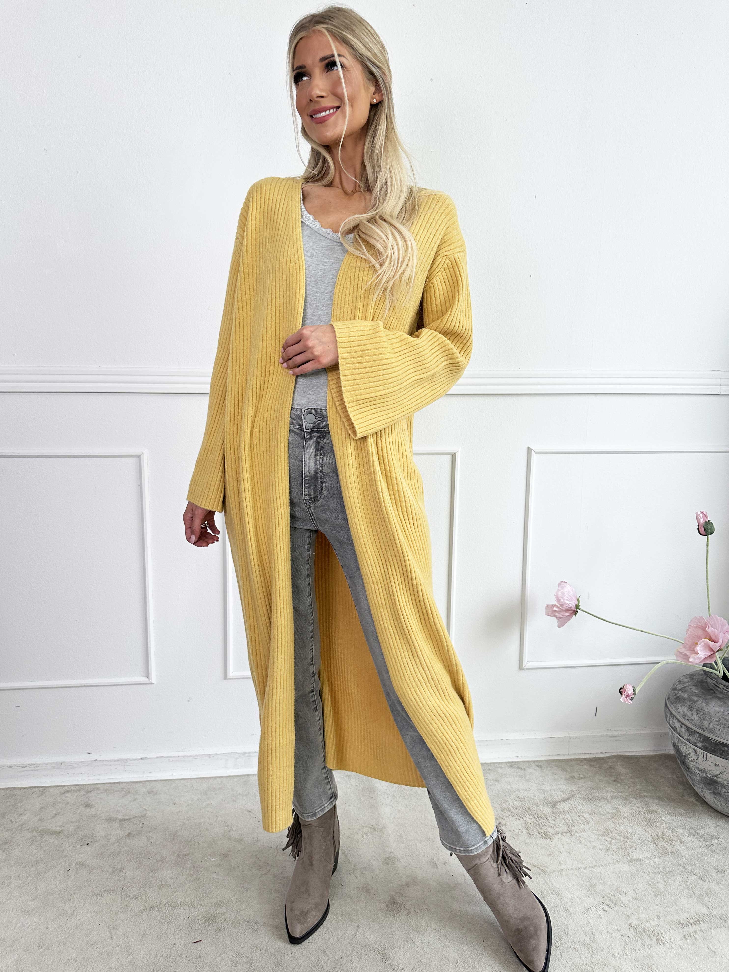 Olava - Lang blød strikcardigan med rib