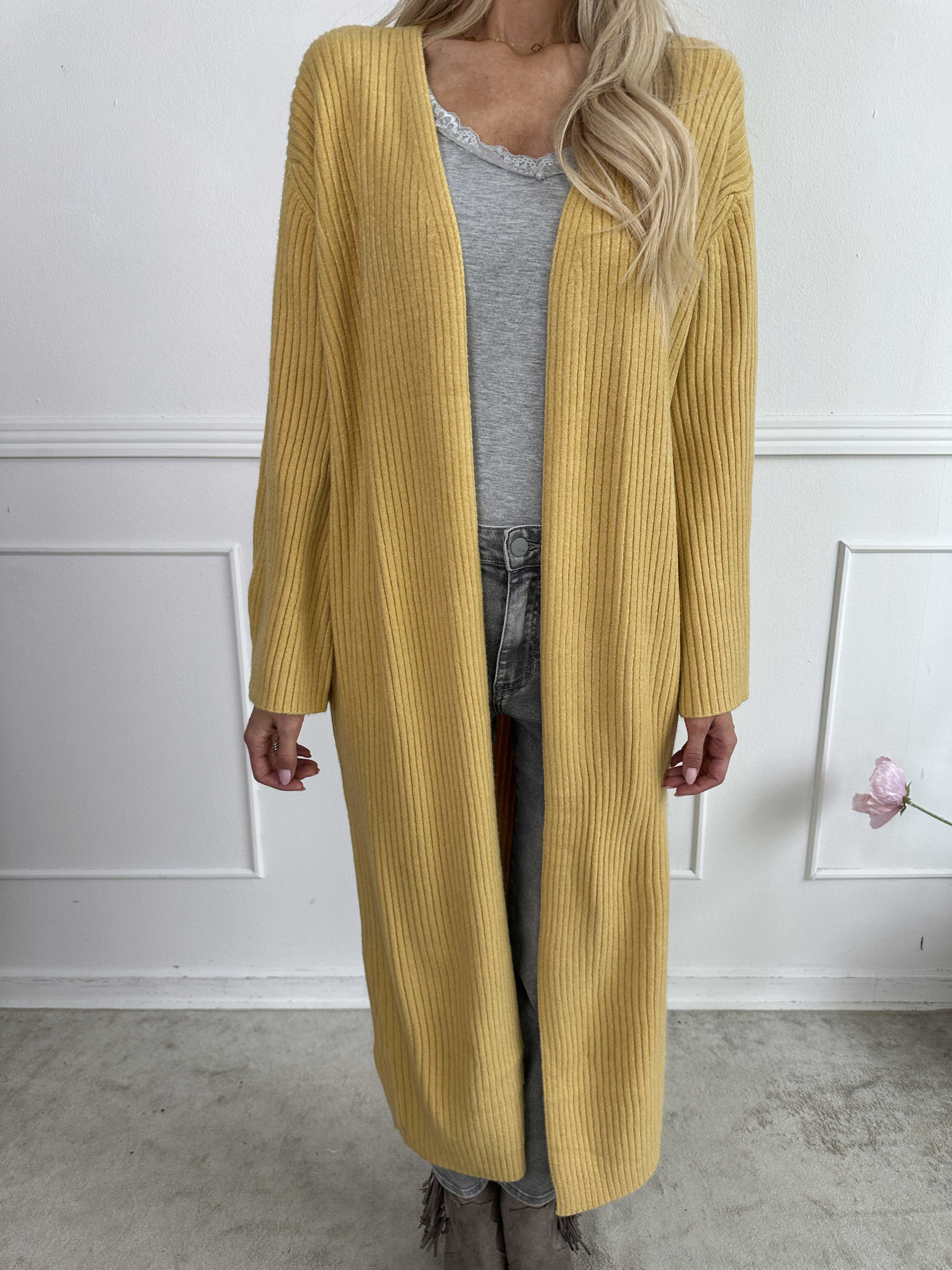 Olava - Lang blød strikcardigan med rib