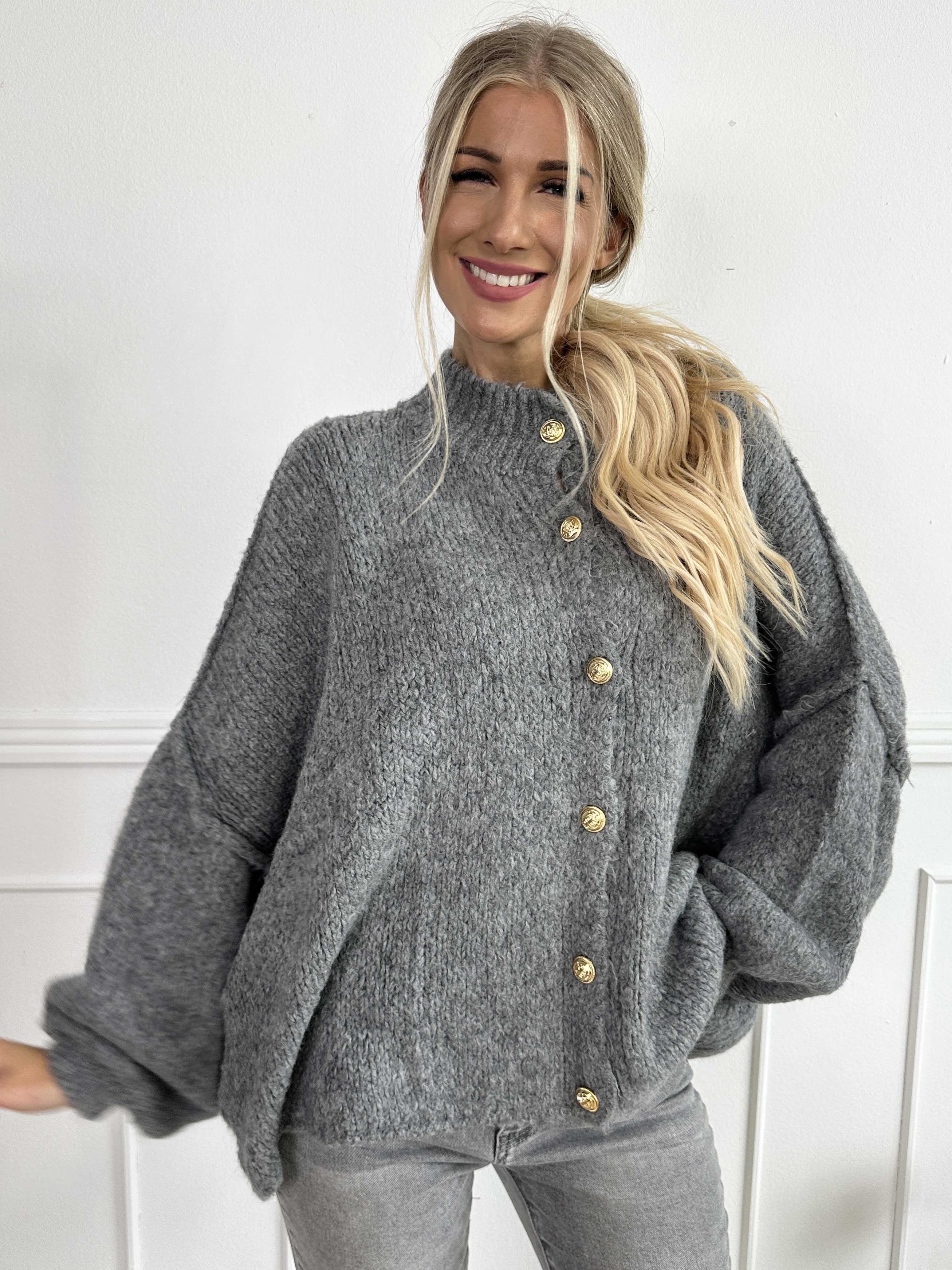 Olrun - Strikcardigan med ballonærmer og guld knapper