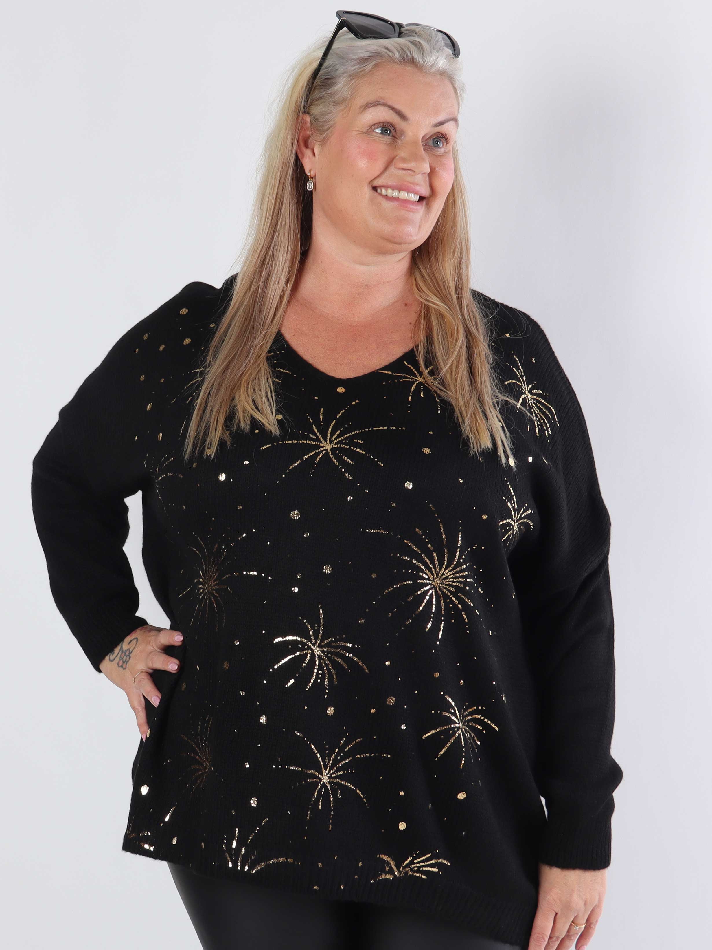 Omaria - Plus size strikbluse med fyrværkeri på