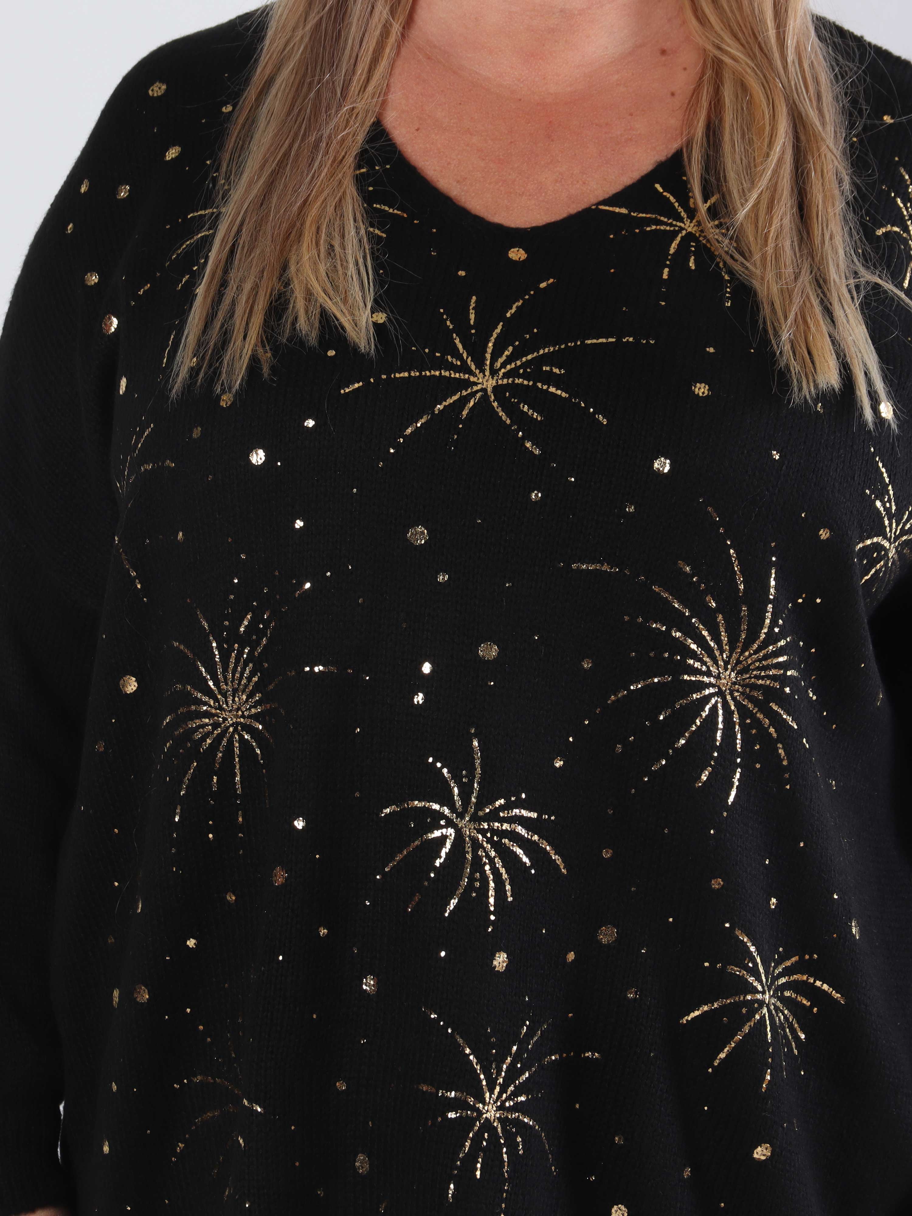 Omaria - Plus size strikbluse med fyrværkeri på